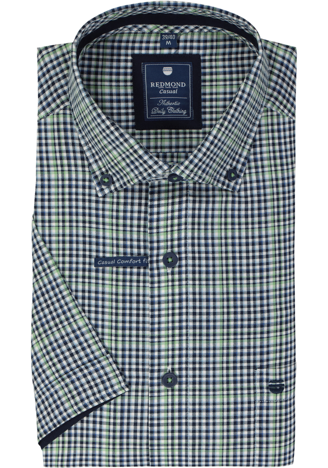 Redmond comfort fit overhemd, korte mouw, Oxford, blauw wit en groen geruit Redmond comfort fit overhemd, korte mouw, Oxford, blauw wit en groen geruit