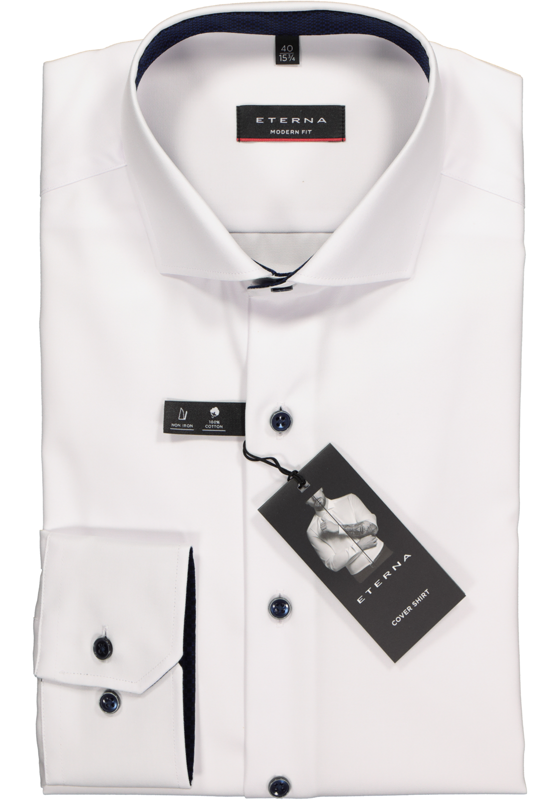 2-4062403177228-eterna_overhemd__HR ETERNA modern fit overhemd, niet doorschijnend twill heren overhemd, wit (donkerblauw contrast)