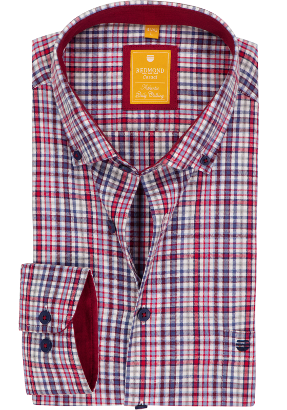 Redmond modern fit overhemd, twill, blauw, wit, rood en grijs geruit Redmond modern fit overhemd, twill, blauw, wit, rood en grijs geruit