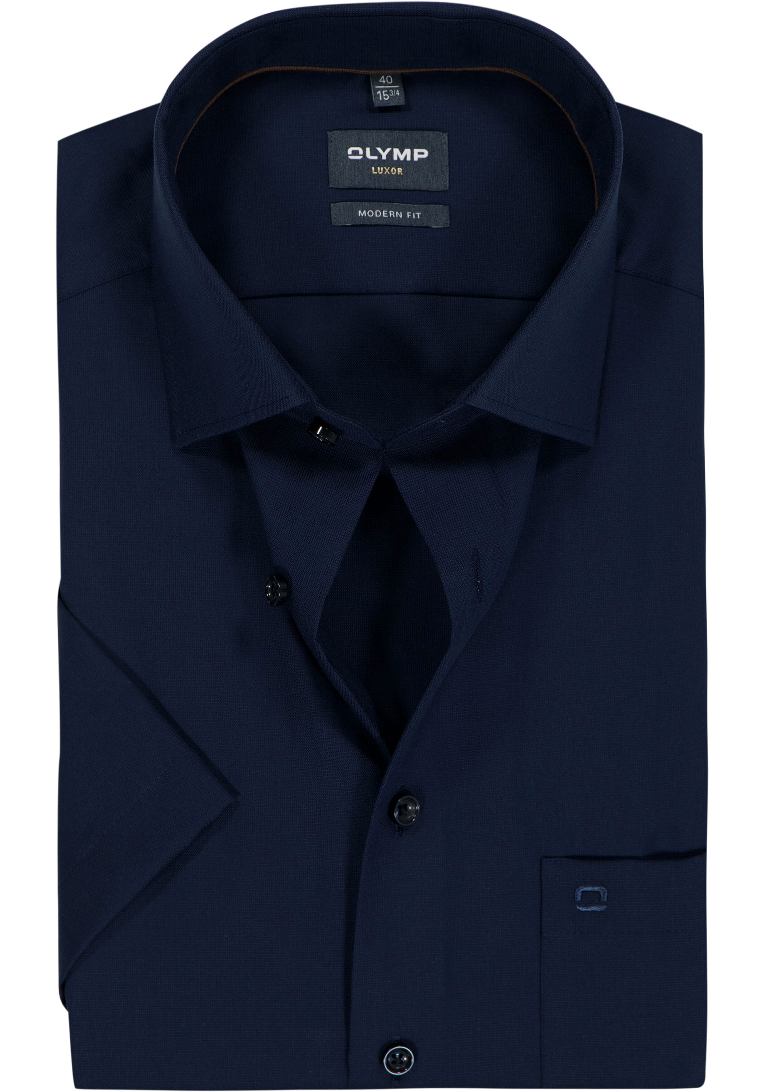 OLYMP Luxor modern fit overhemd, korte mouw, structuur, marine blauw