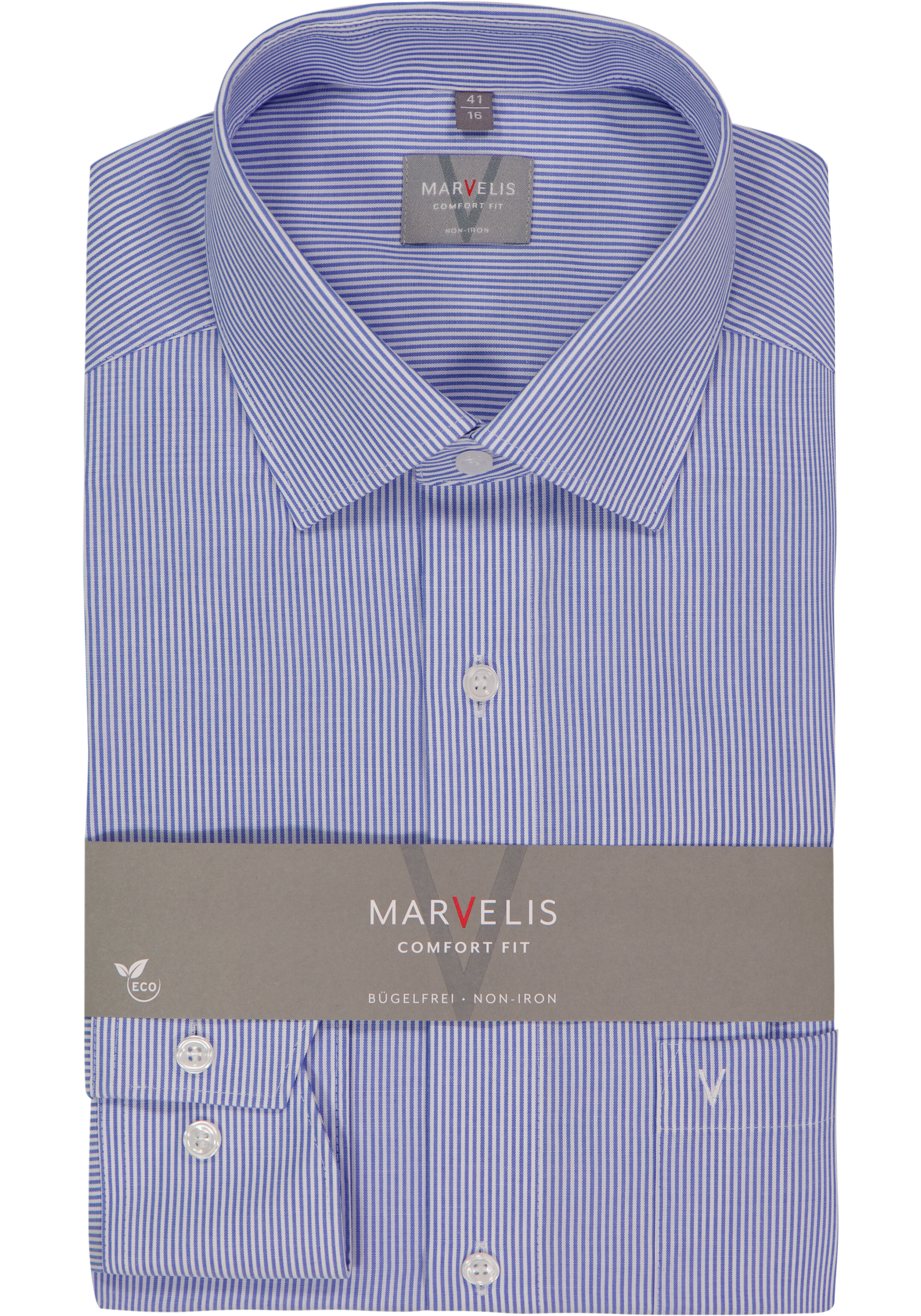 MARVELIS comfort fit overhemd, blauw met wit gestreept