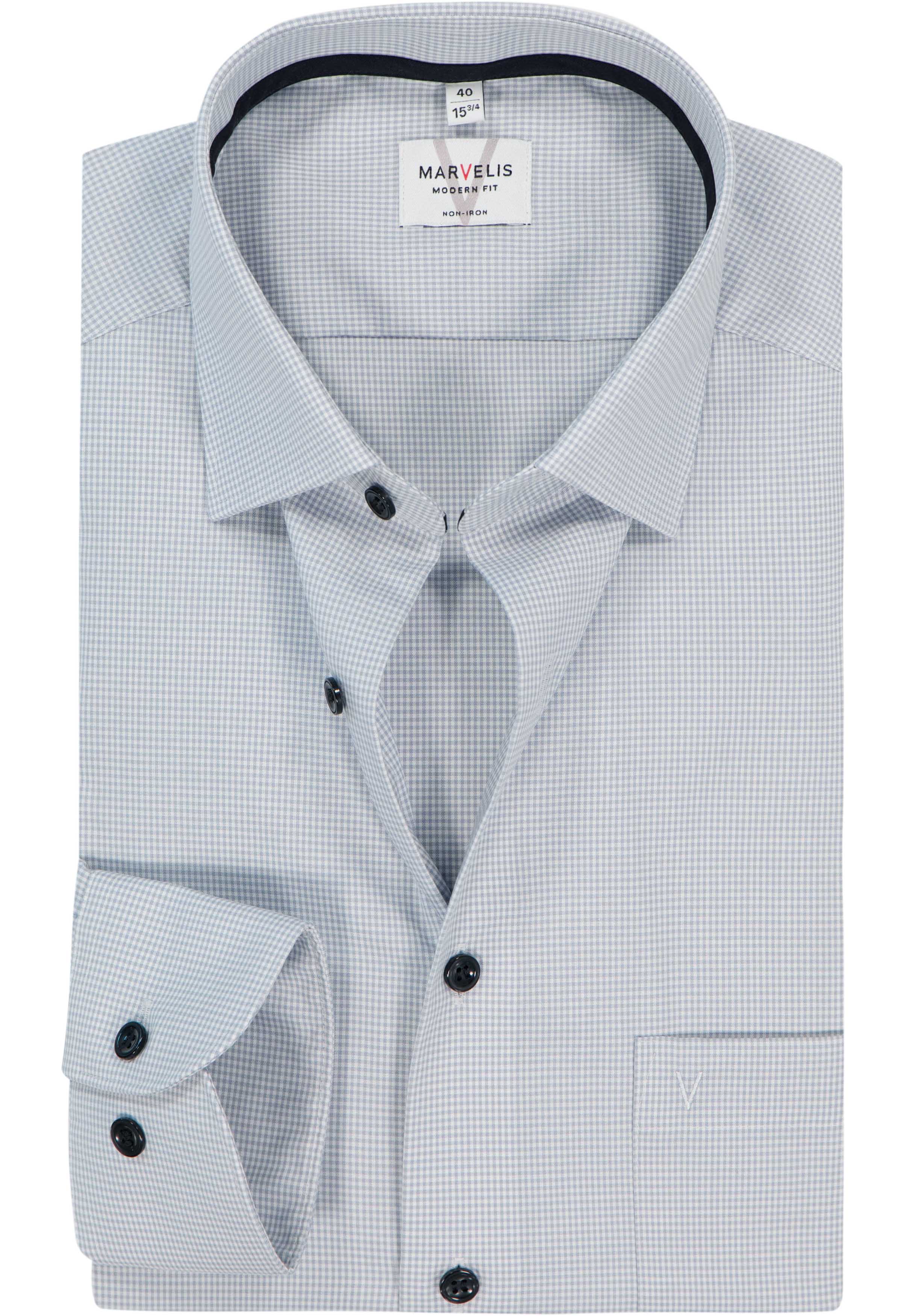 MARVELIS modern fit overhemd, popeline, zilvergrijs met wit geruit