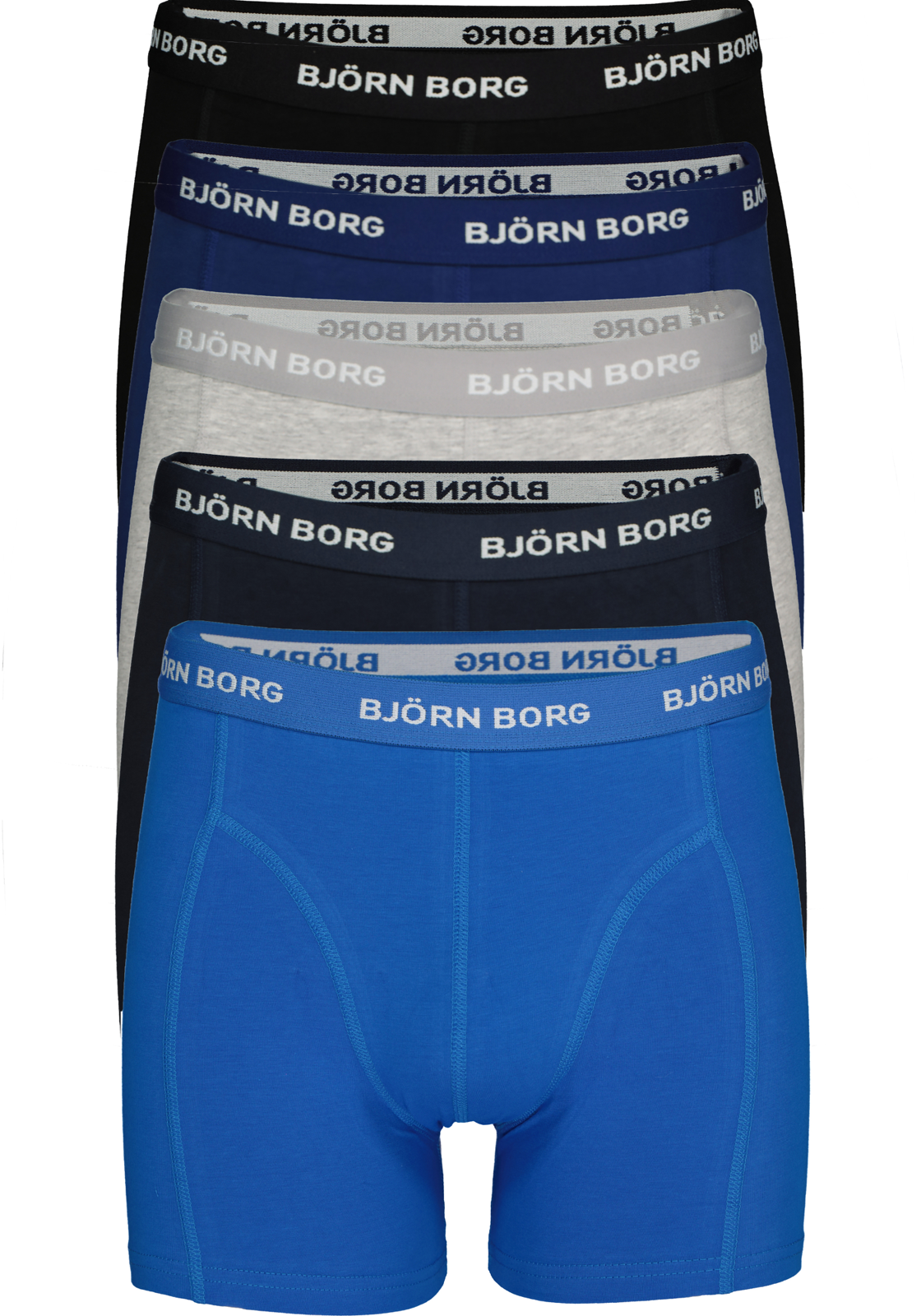 1-7321464732300_bjorn-borg-boxer_HR Bjorn Borg boxershorts Essential (5-pack), heren boxers normale lengte, zwart, donkerblauw, blauw, kobaltblauw en grijs