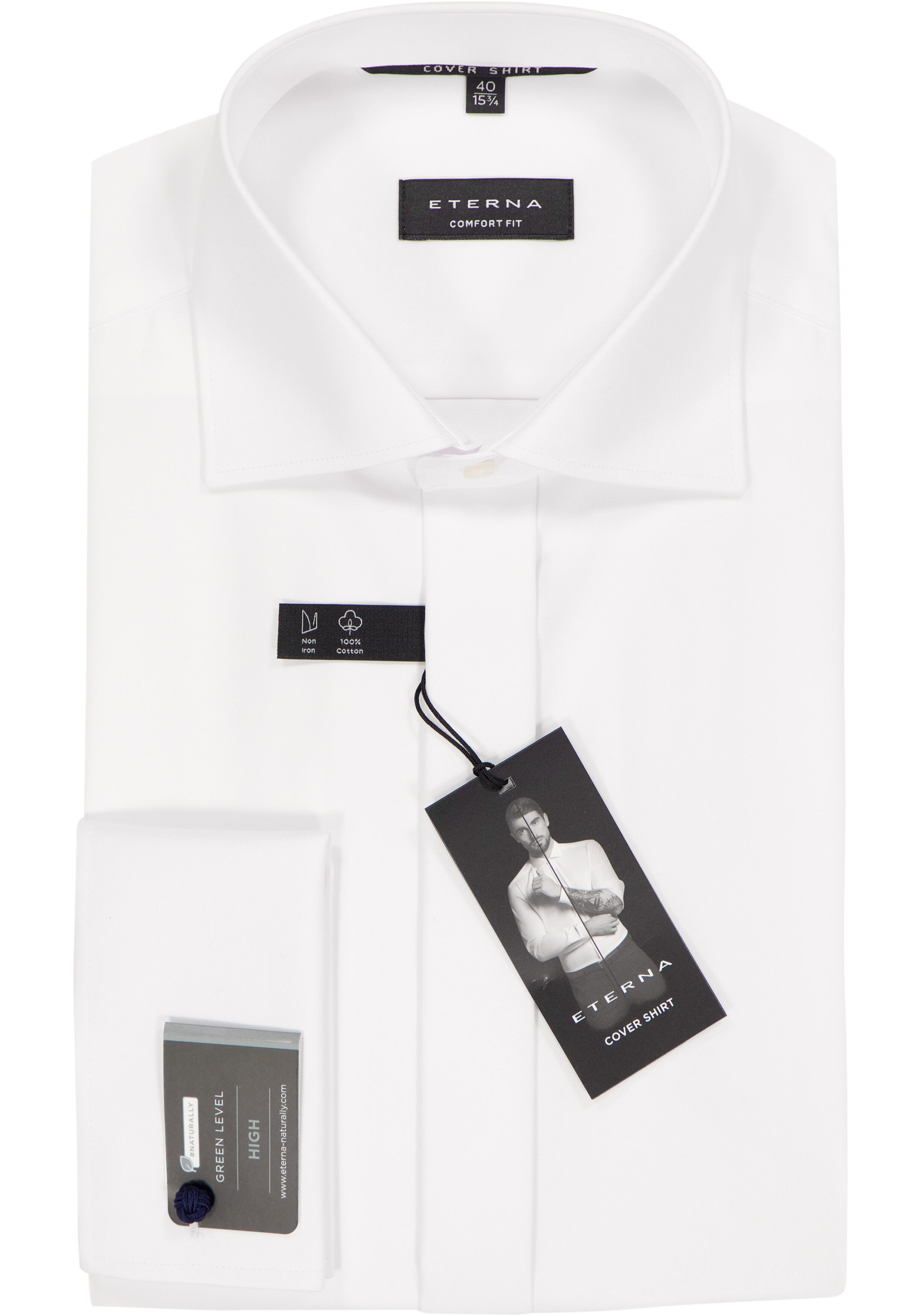 ETERNA comfort fit overhemd, dubbele manchet, niet doorschijnend twill heren overhemd, wit