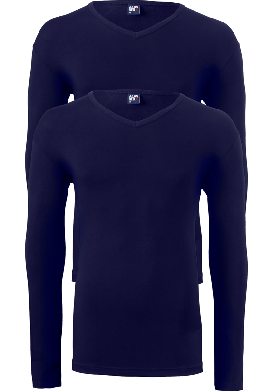 ALAN RED T-shirts Oslo (2-pack), V-hals lange mouw stretch, donkerblauw ALAN RED T-shirts Oslo (2-pack), V-hals lange mouw stretch, donkerblauw
