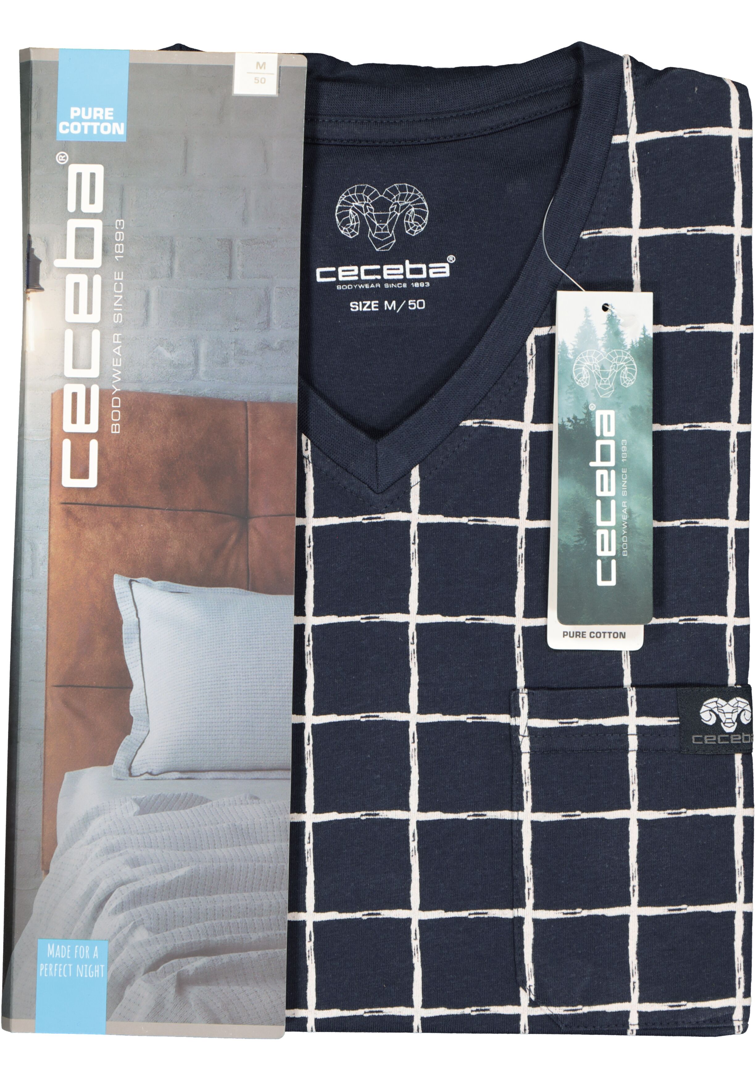 Ceceba heren pyjama, donkerblauw met wit geruit