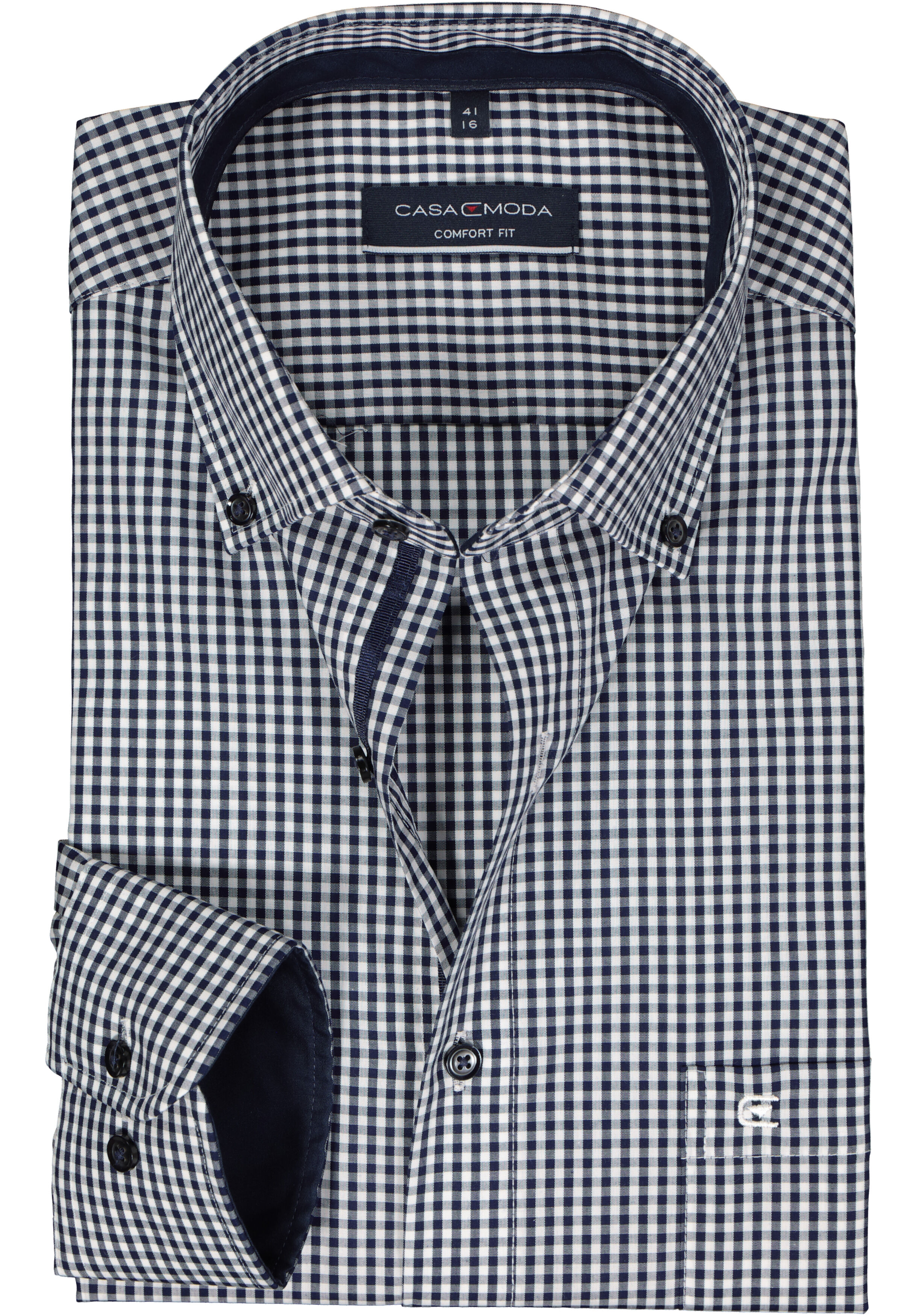 CASA MODA comfort fit overhemd, popeline, blauw met wit geruit