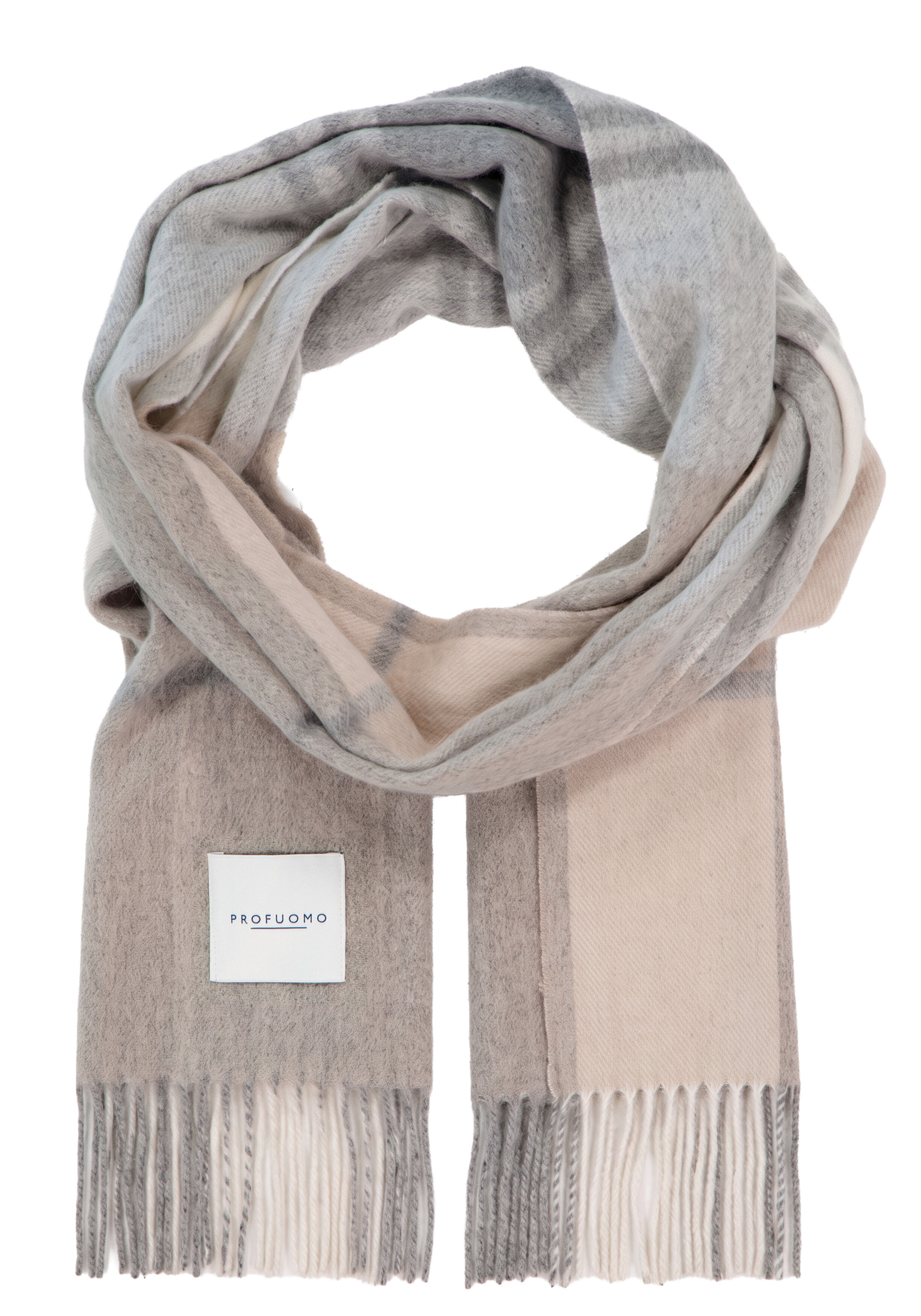 Profuomo sjaal lamswol, beige, grijs, wit geruit