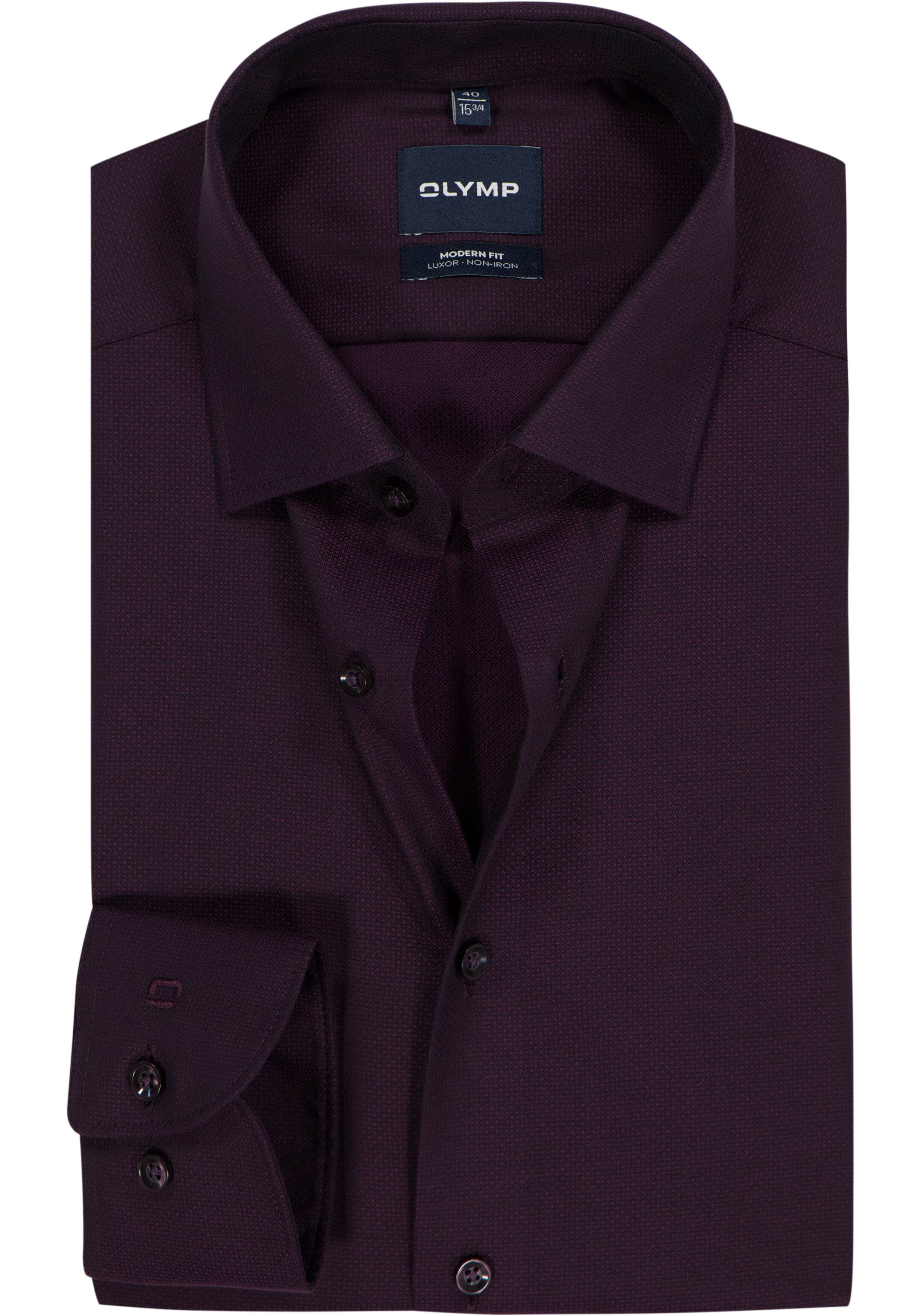 OLYMP Luxor modern fit overhemd, structuur, bordeaux rood