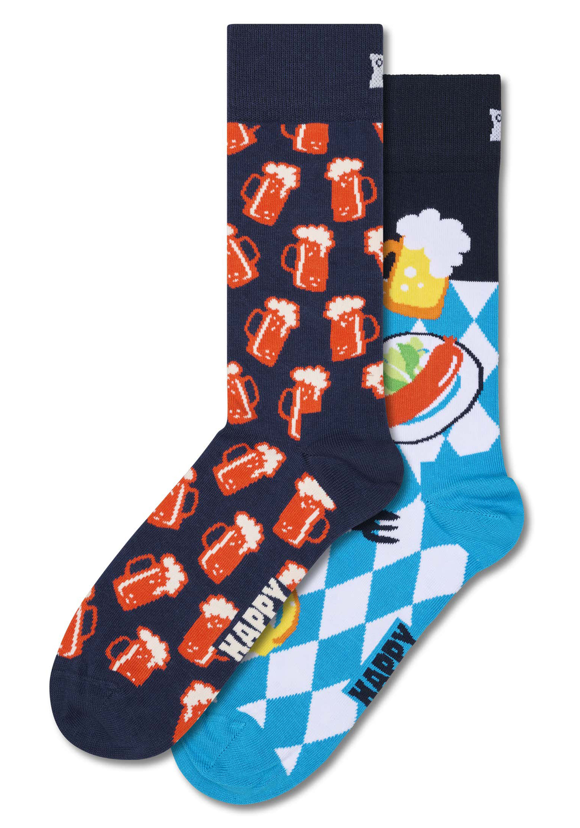 Happy Socks Wurst And Beer Socks Gift Set (2-pack), unisex sokken in cadeauverpakking, lichtblauw