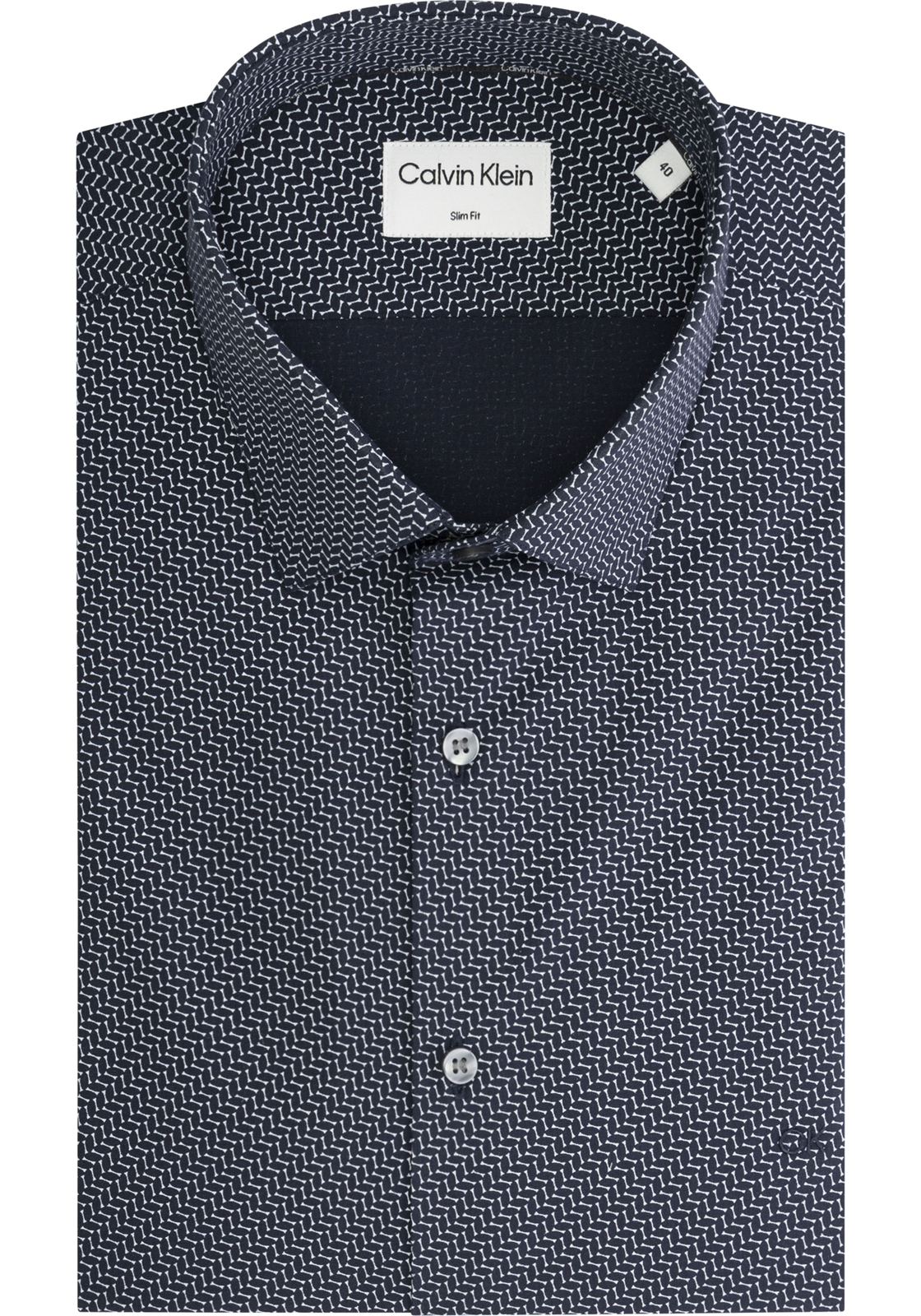 1-8720109239560-calvin_klein_HR Calvin Klein slim fit overhemd, Geometric Print Slim Shirt, blauw met wit dessin