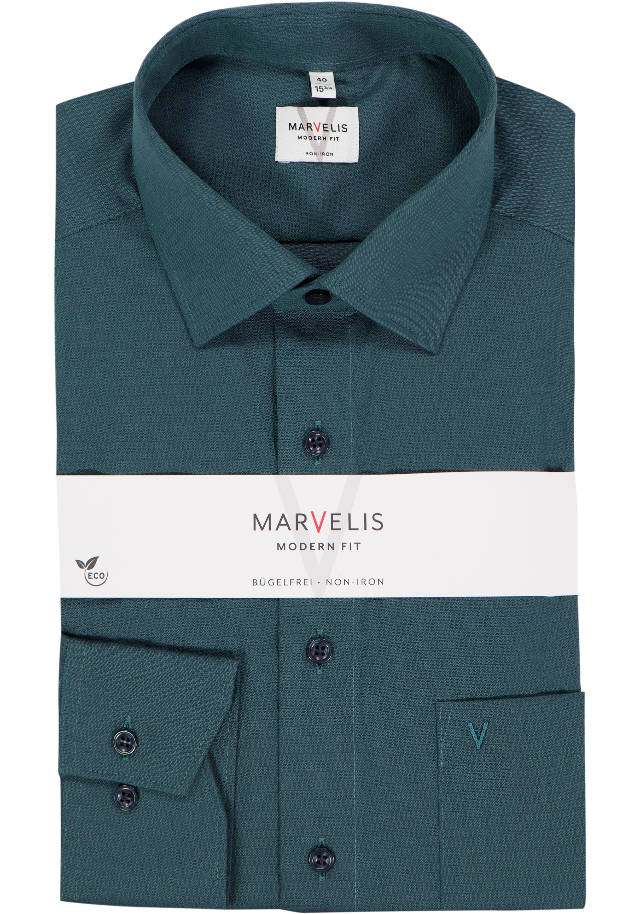 MARVELIS modern fit overhemd, structuur, donkergroen