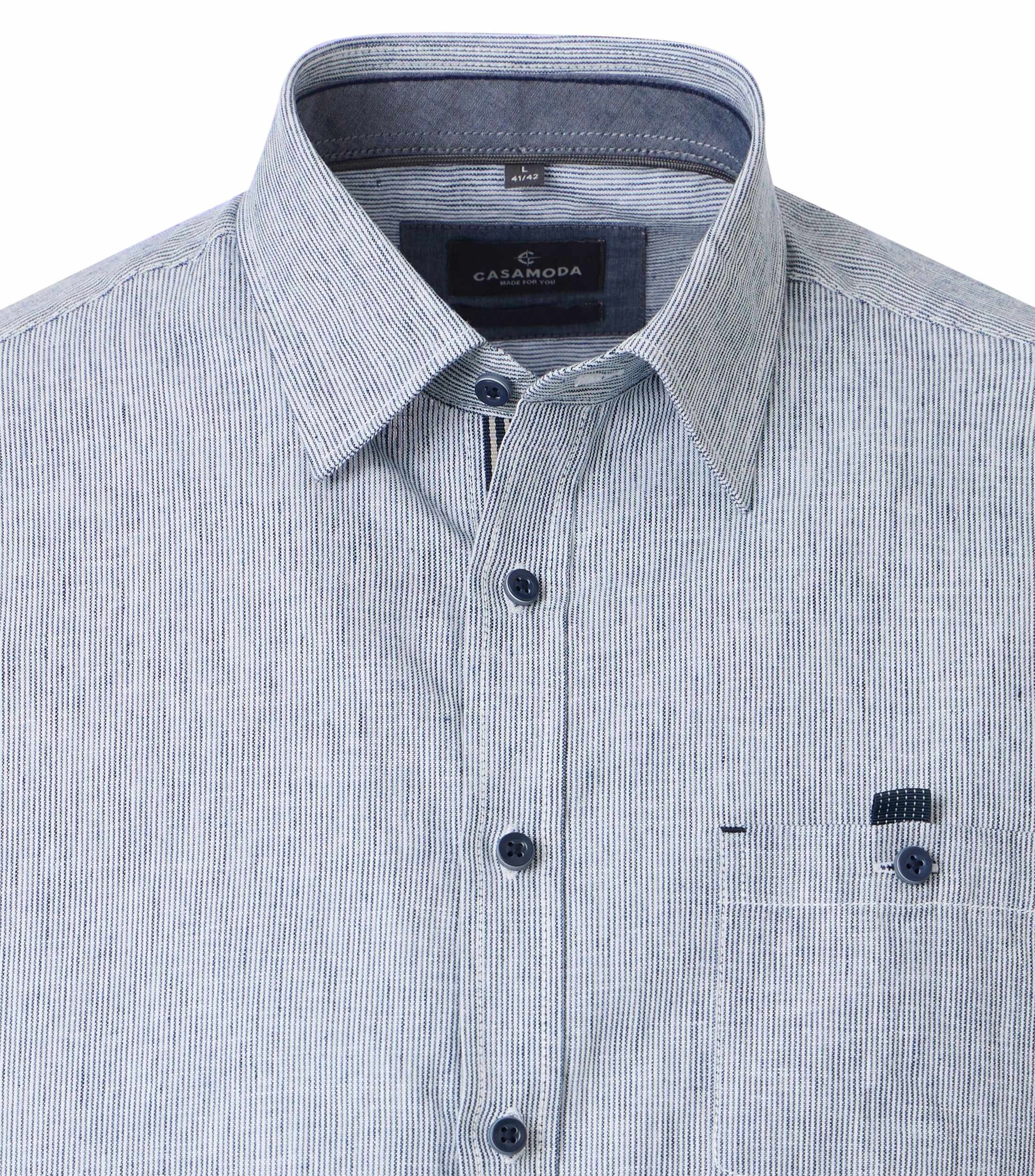 CASA MODA Sport casual fit overhemd, korte mouw, structuur, blauw, wit gestreept
