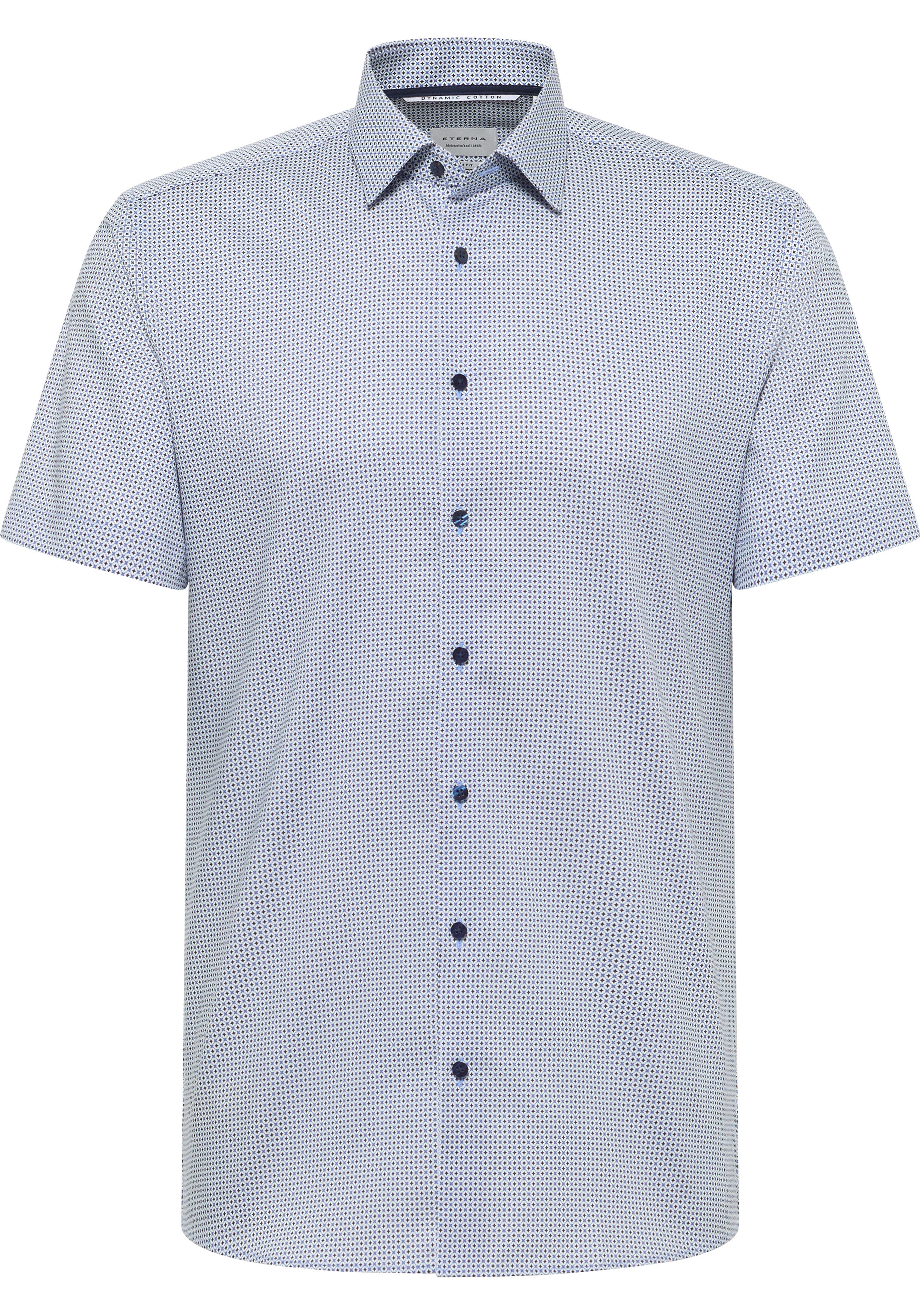 ETERNA slim fit overhemd korte mouw, twill, wit met licht- en donkerblauw dessin