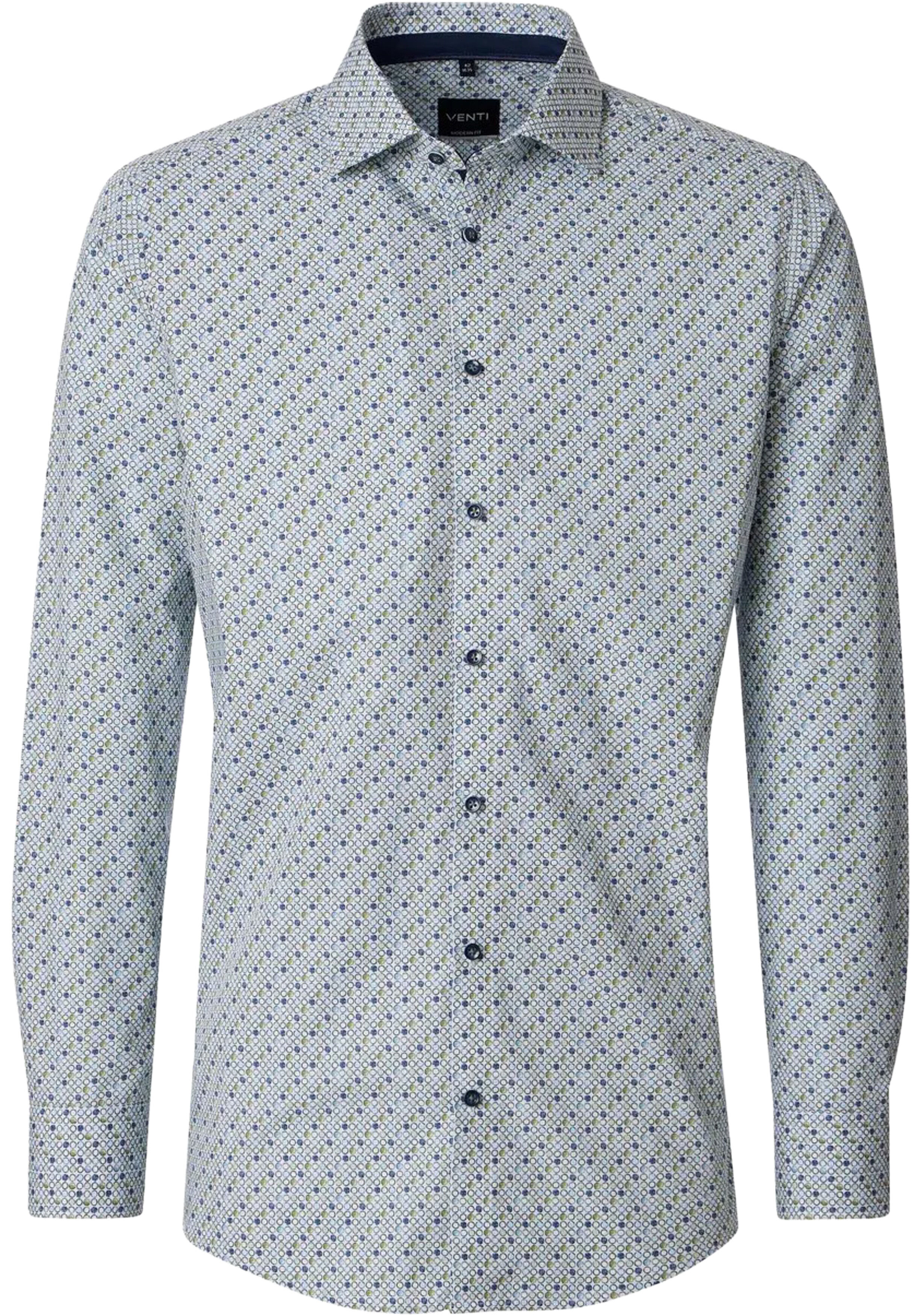 VENTI modern fit overhemd, popeline, wit, blauw, groen dessin