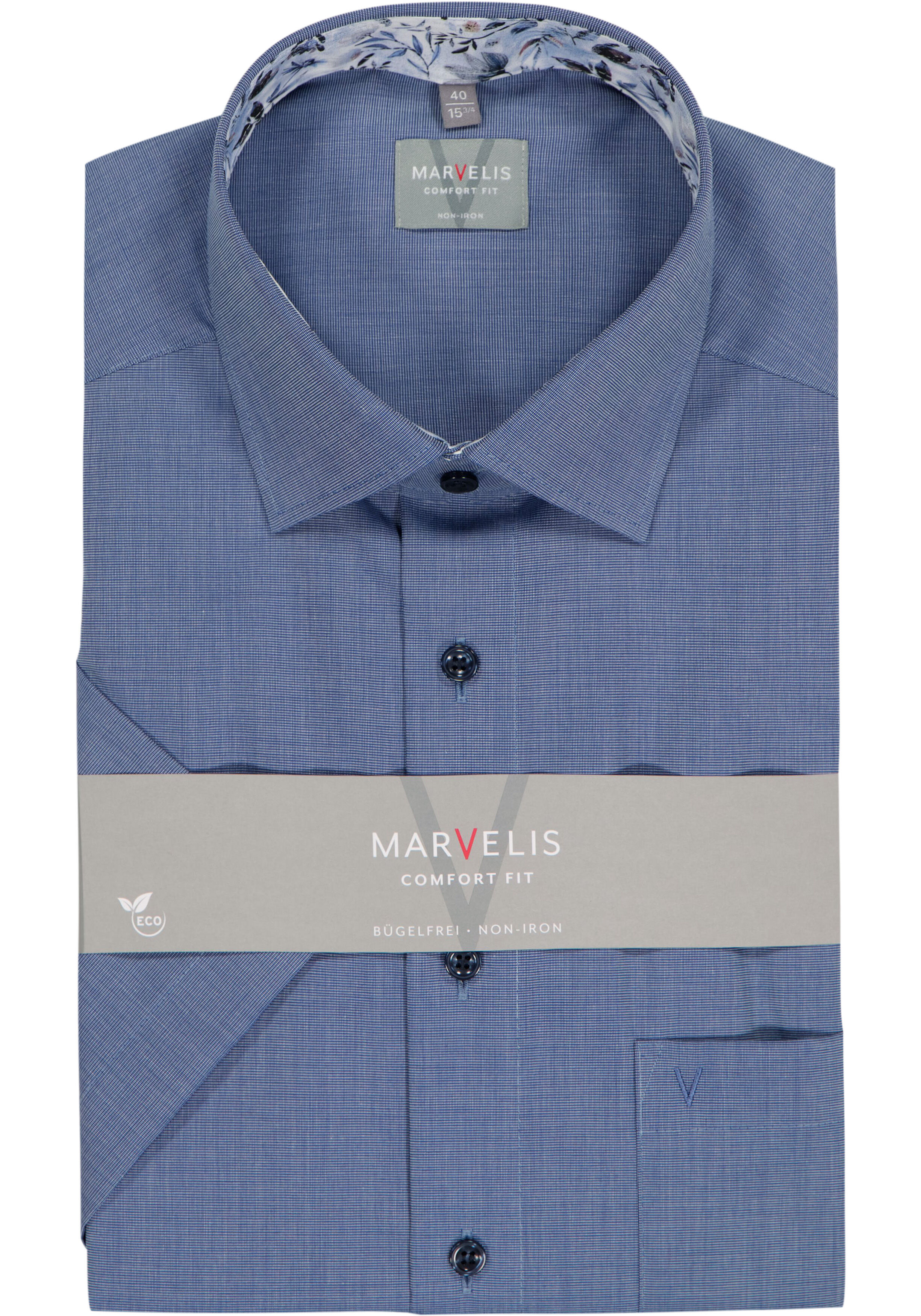 MARVELIS comfort fit overhemd, korte mouw, fil a fil, nachtblauw
