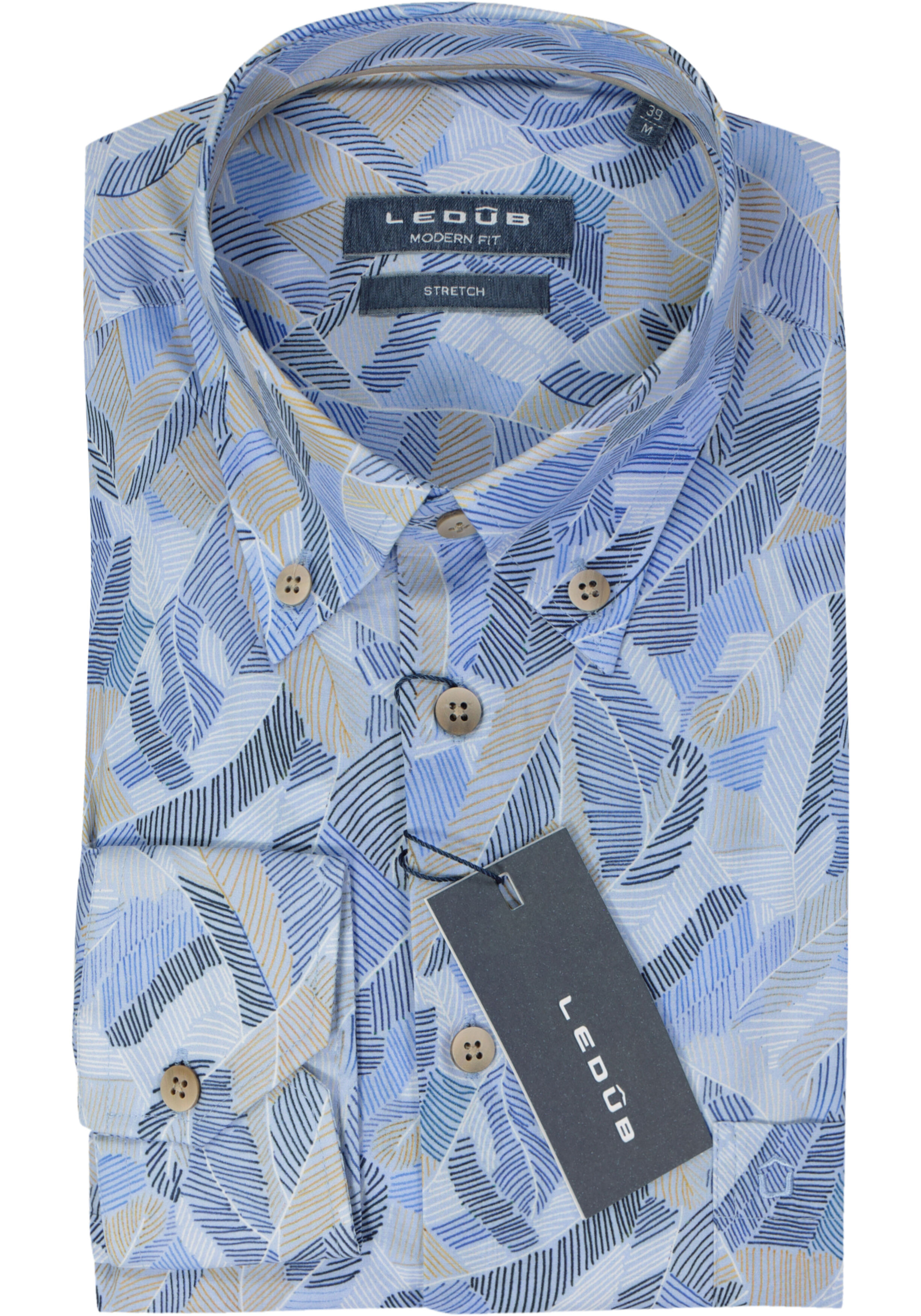 Ledub modern fit overhemd, blauw met beige dessin