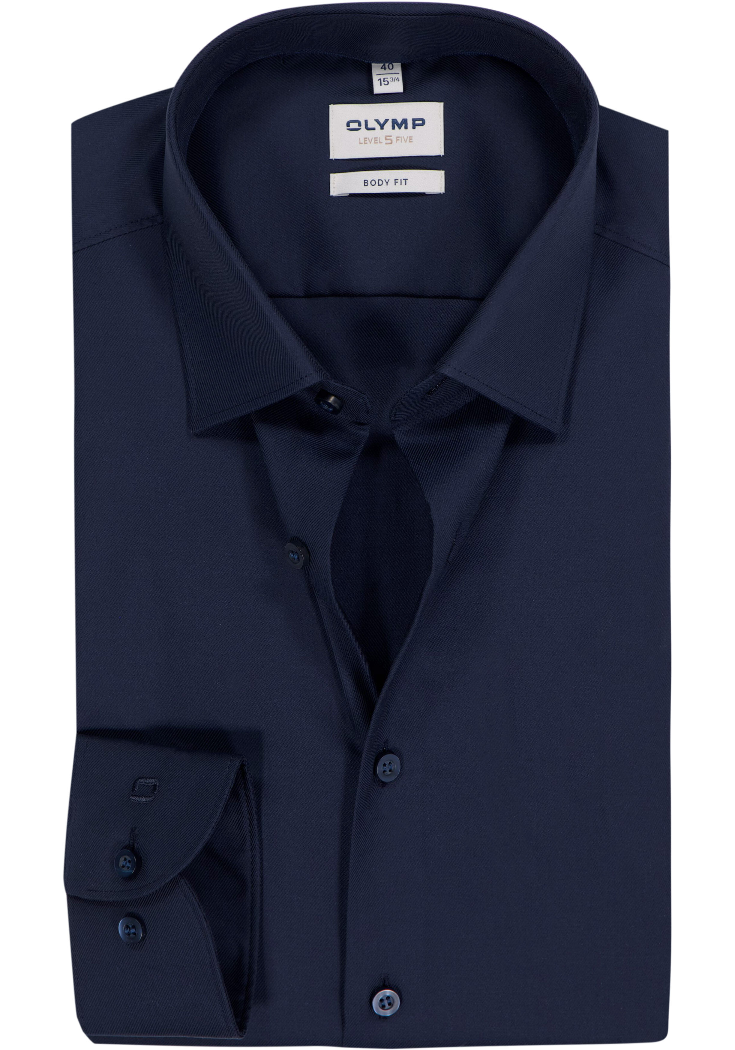 OLYMP Level 5 body fit overhemd, nachtblauw twill