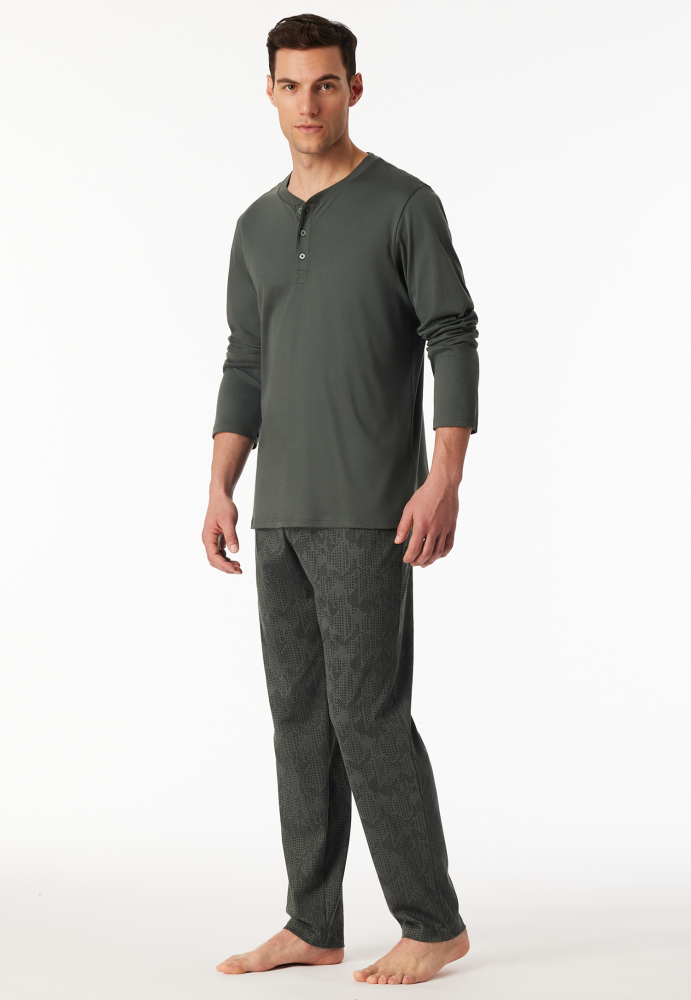 SCHIESSER Fine Interlock Pyjama lang, heren pyjama set, donkergroen dessin