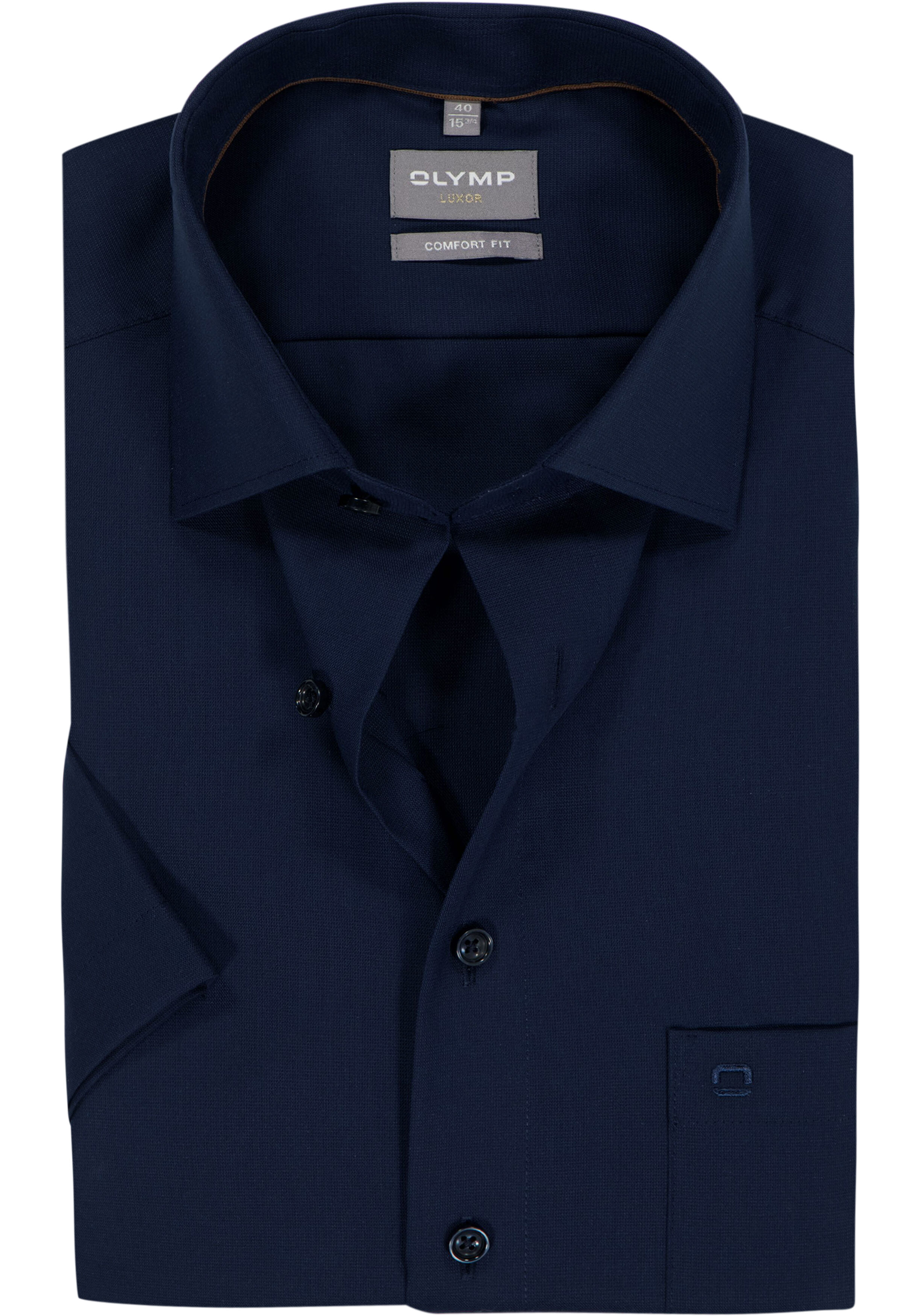 OLYMP Luxor comfort fit overhemd, korte mouw, structuur, marine blauw