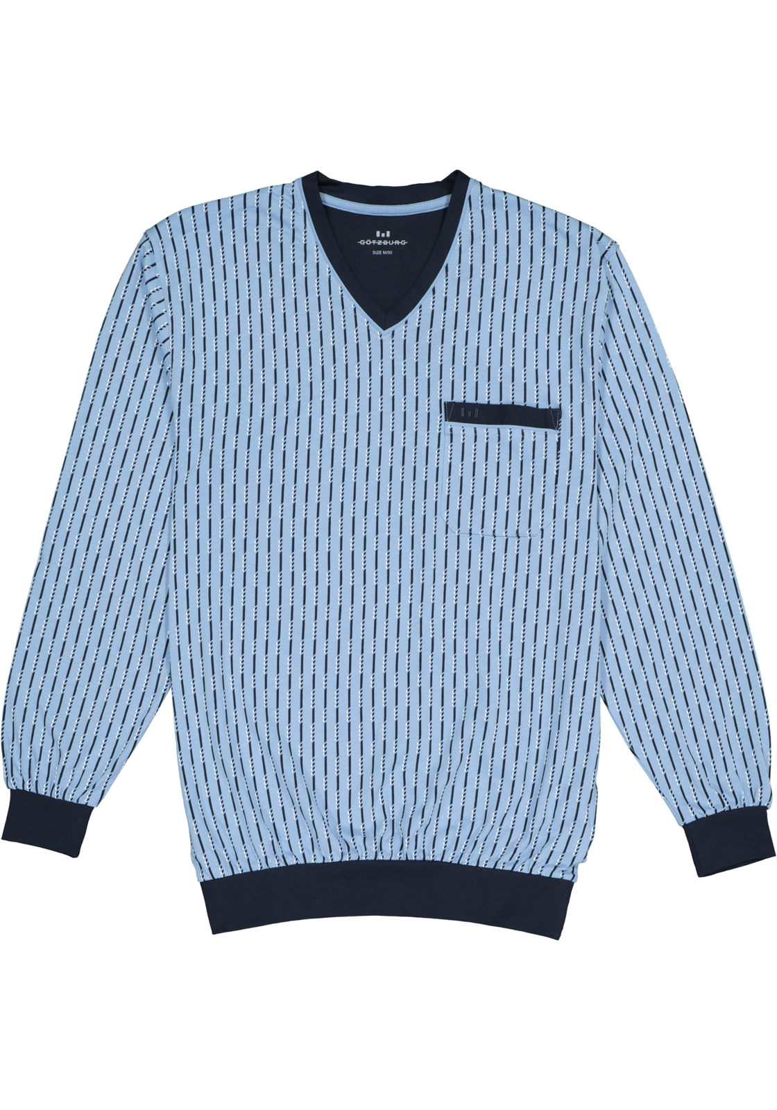 2-4060084133939_gotzburg_pyjama_HR Gotzburg heren pyjama, V-hals, lichtblauw met blauw en wit dessin