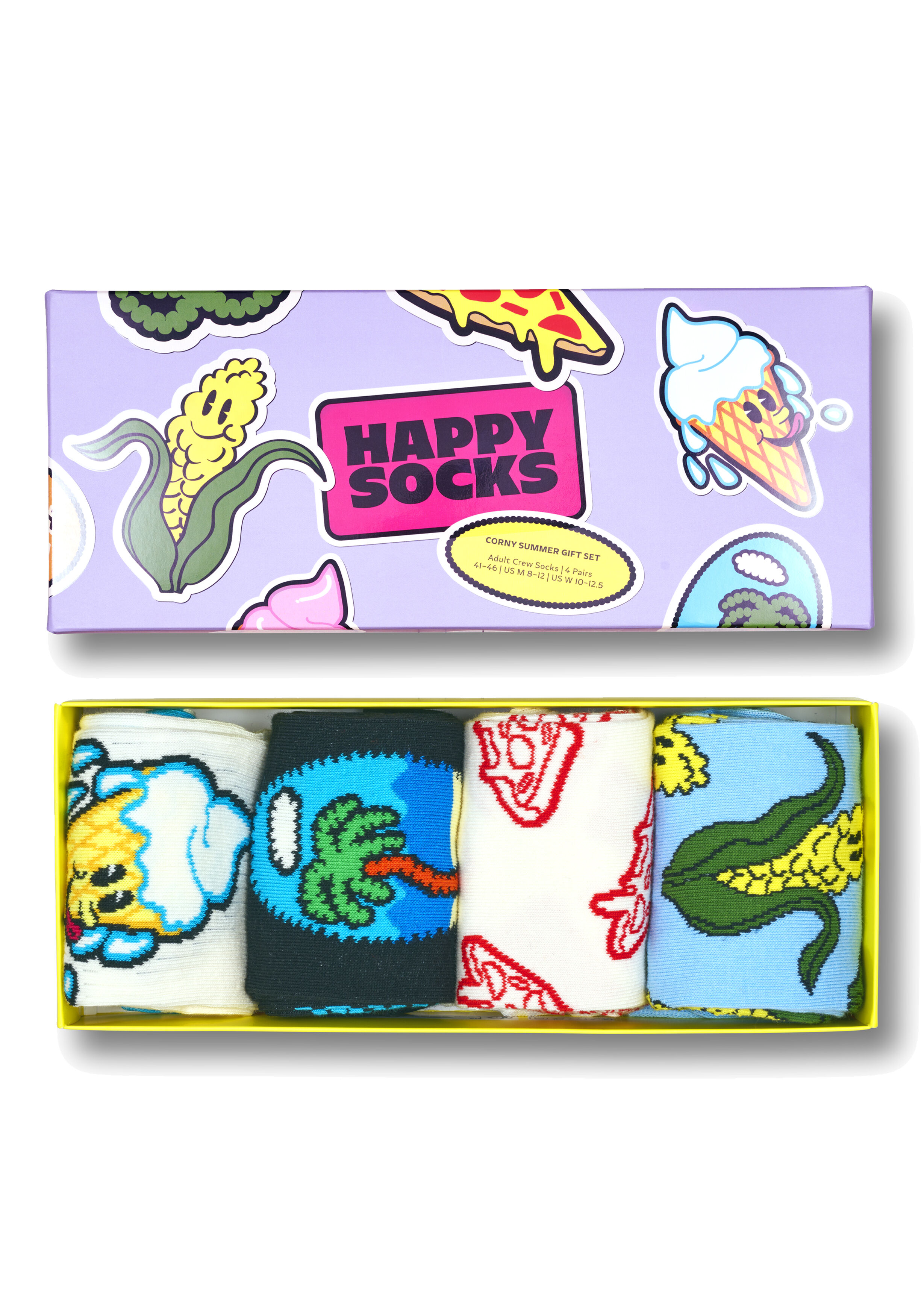 Happy Socks Corny Summer Socks Gift Set (4-pack), unisex sokken in cadeauverpakking, lila