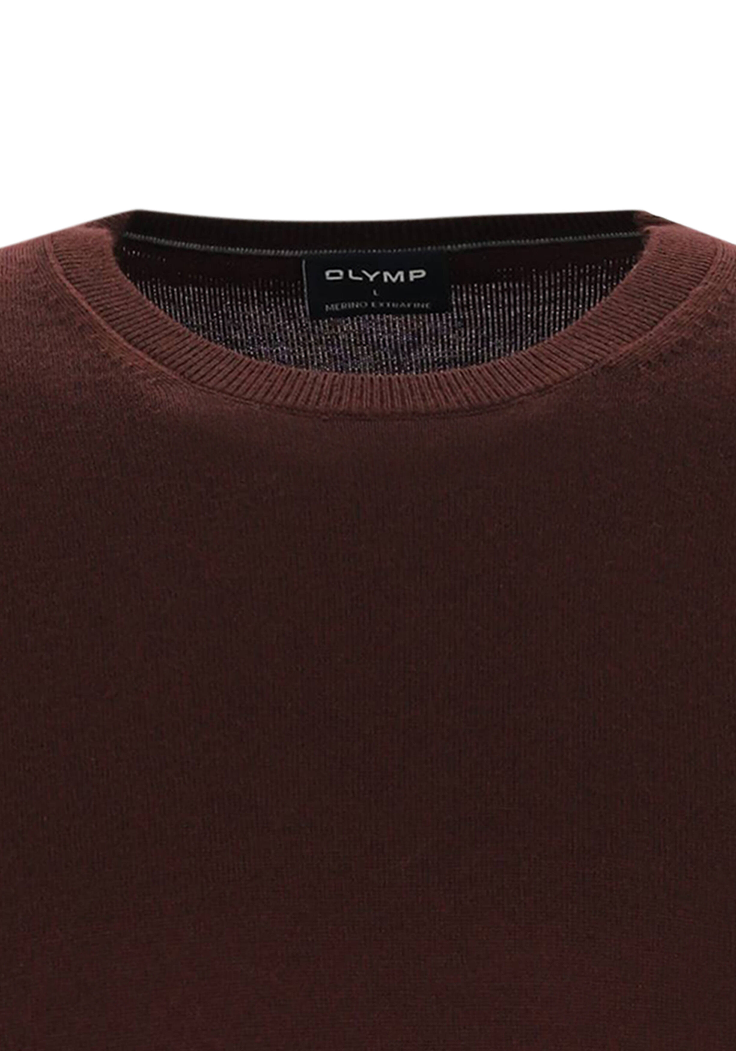 OLYMP Casual modern fit trui wol, O-hals, bordeauxrood