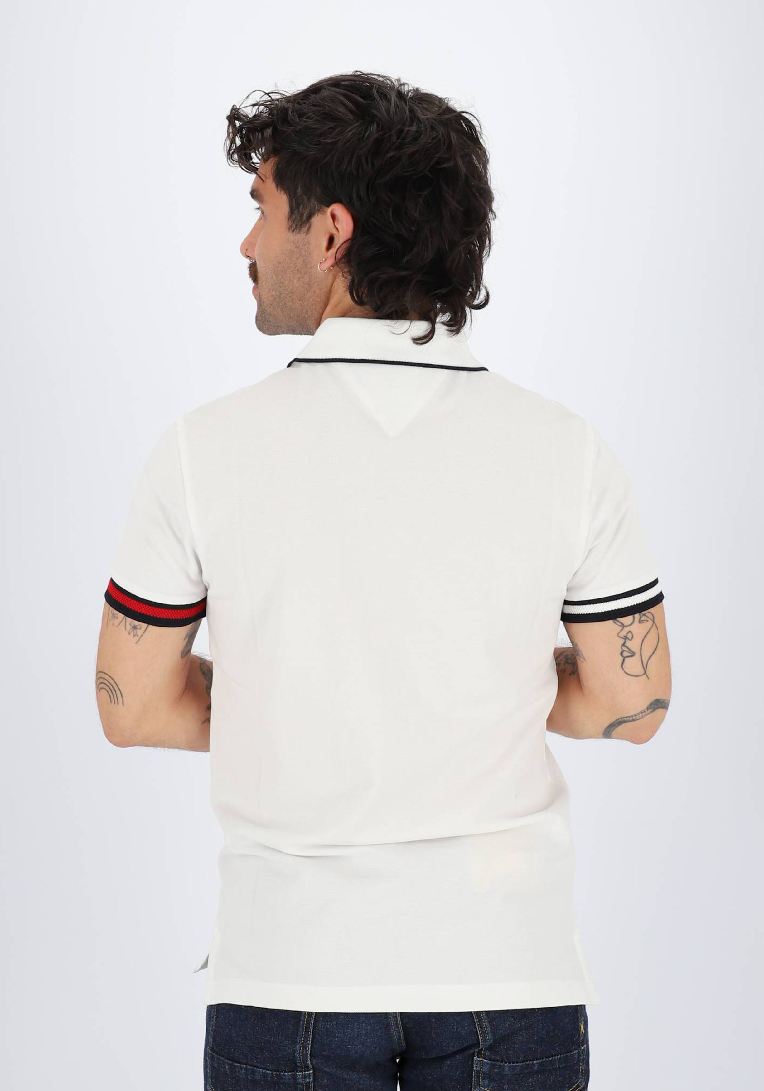 Tommy Hilfiger Flag Cuff Slim Polo, heren poloshirt, wit