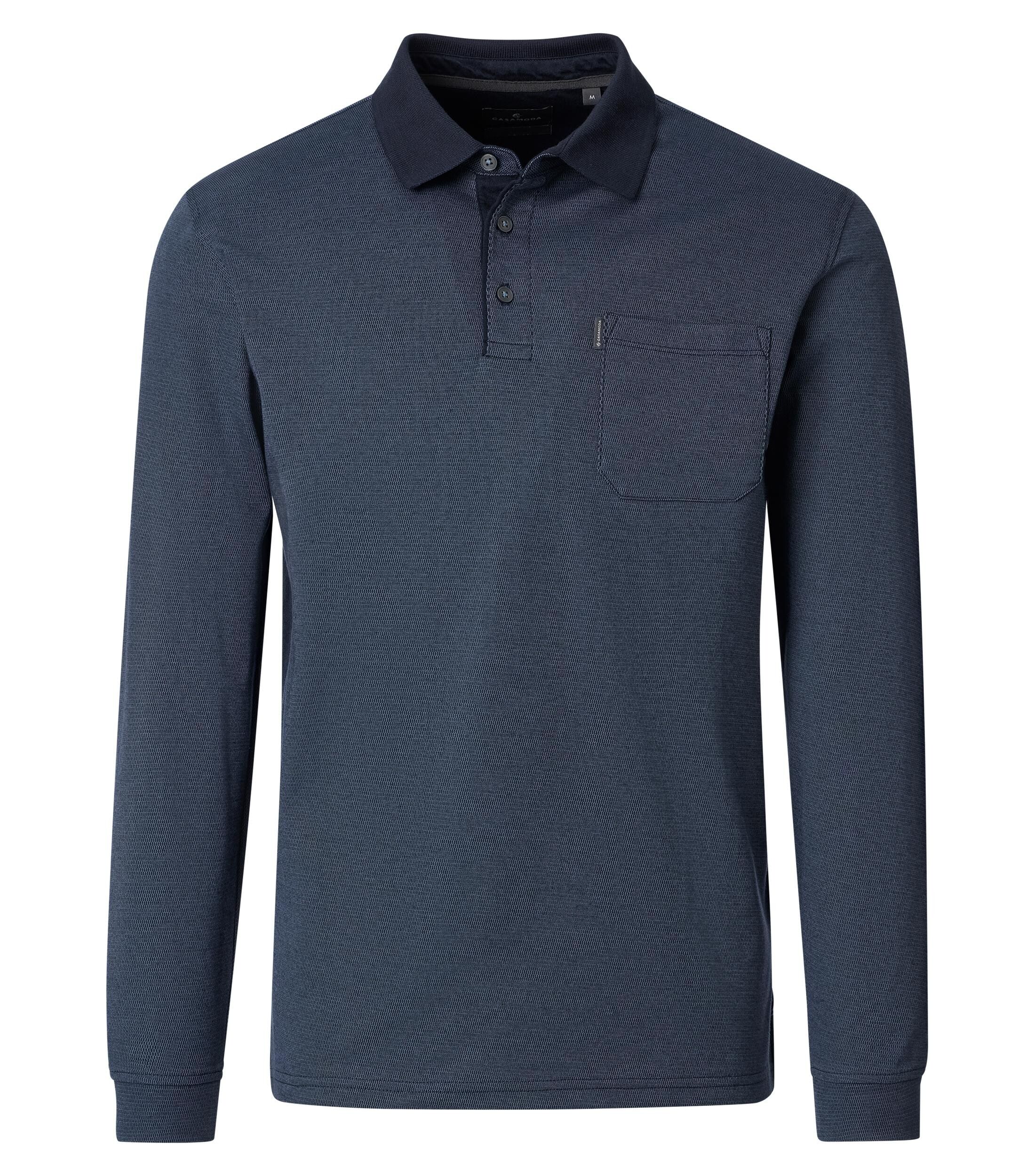 CASA MODA comfort fit heren polo lange mouw, donkerblauw dessin