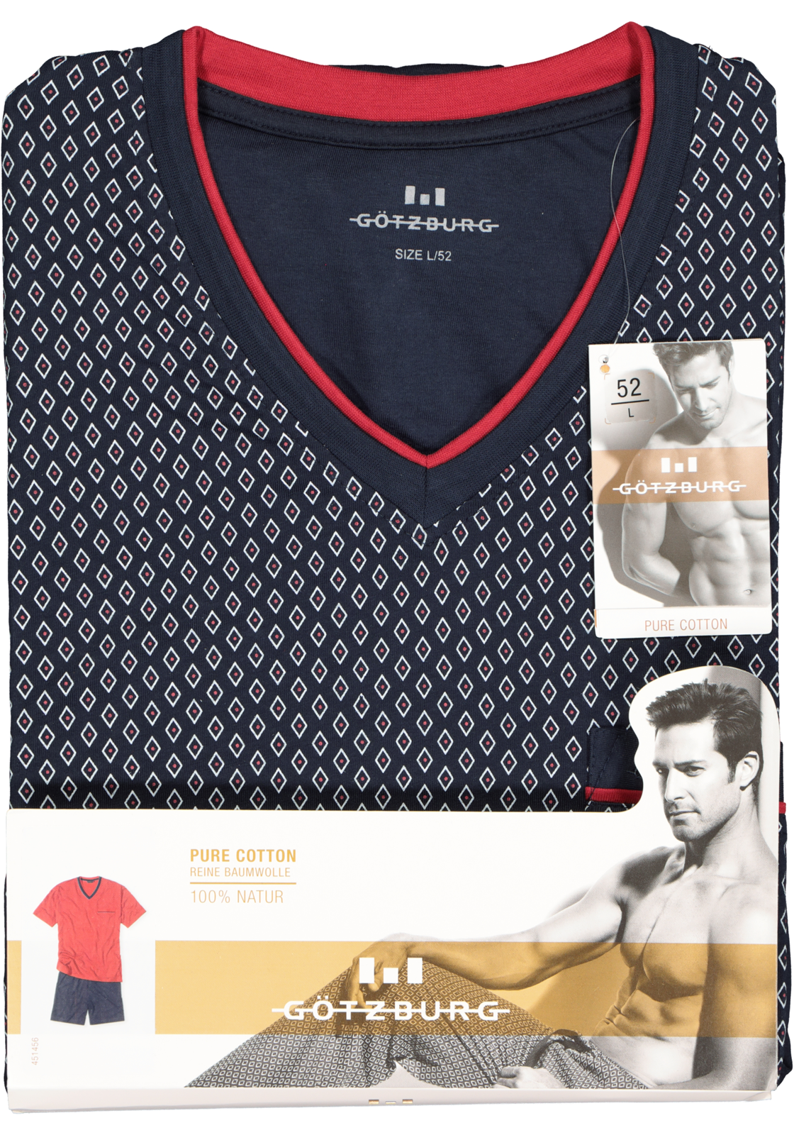 5-4046005753462_pyjama_HR Gotzburg heren shortama, blauw met rood en wit dessin