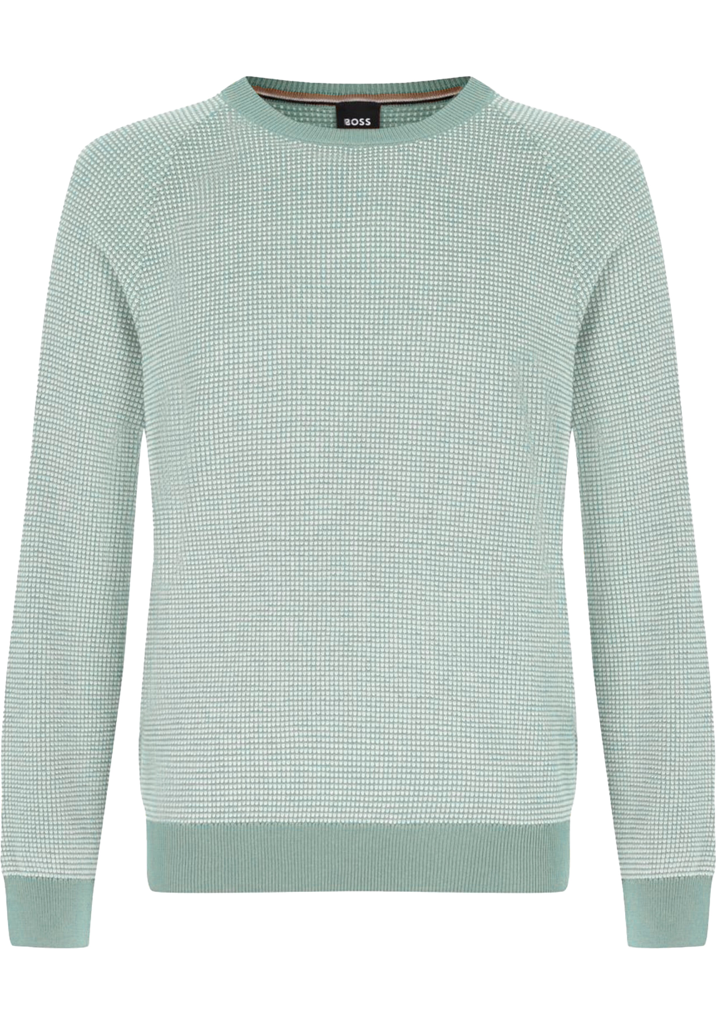 BOSS Dairon regular fit trui wolmengsel, heren trui middeldik O-hals, groen