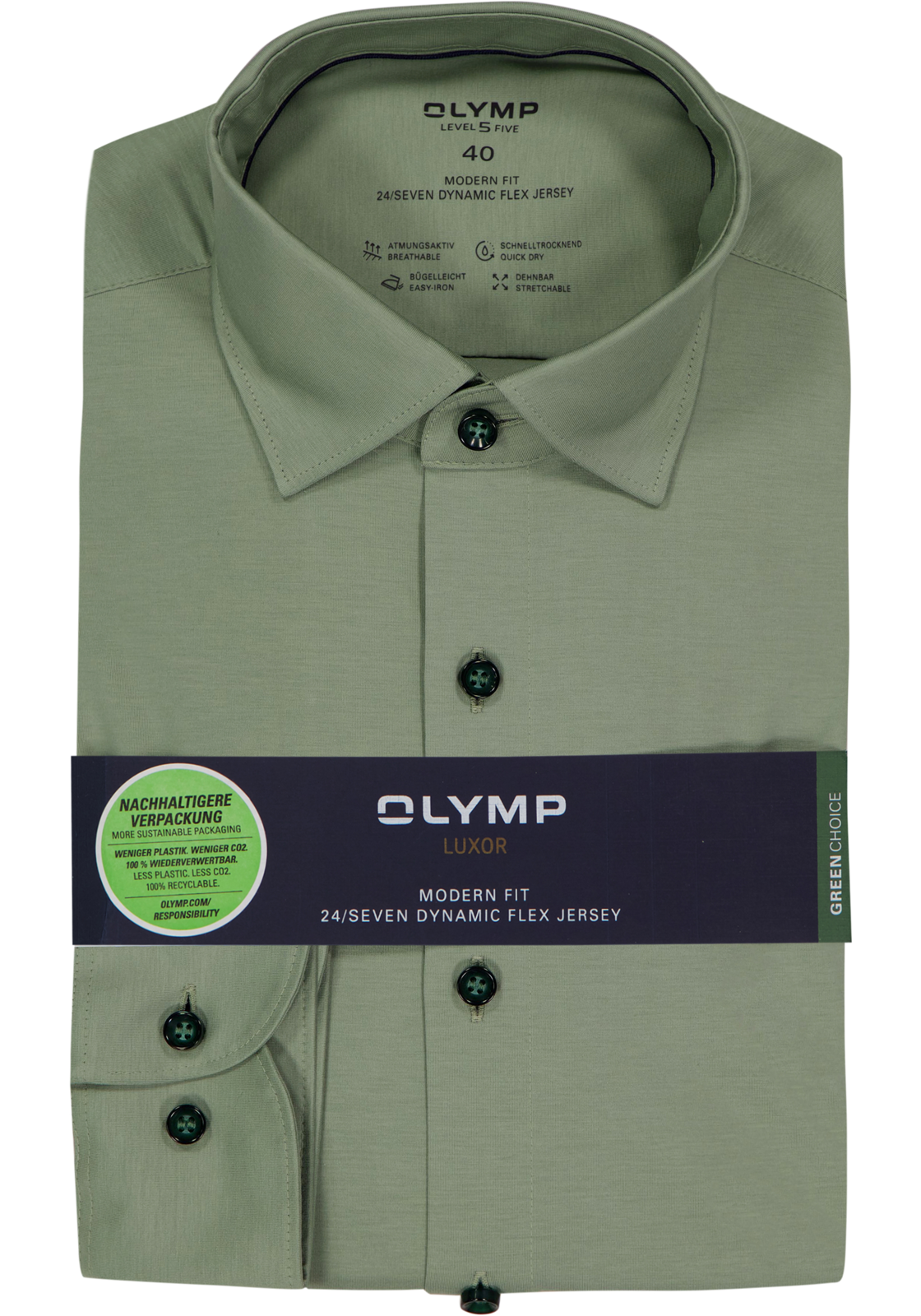 OLYMP 24/7 Luxor modern fit overhemd, tricot, groen OLYMP 24/7 Luxor modern fit overhemd, tricot, groen