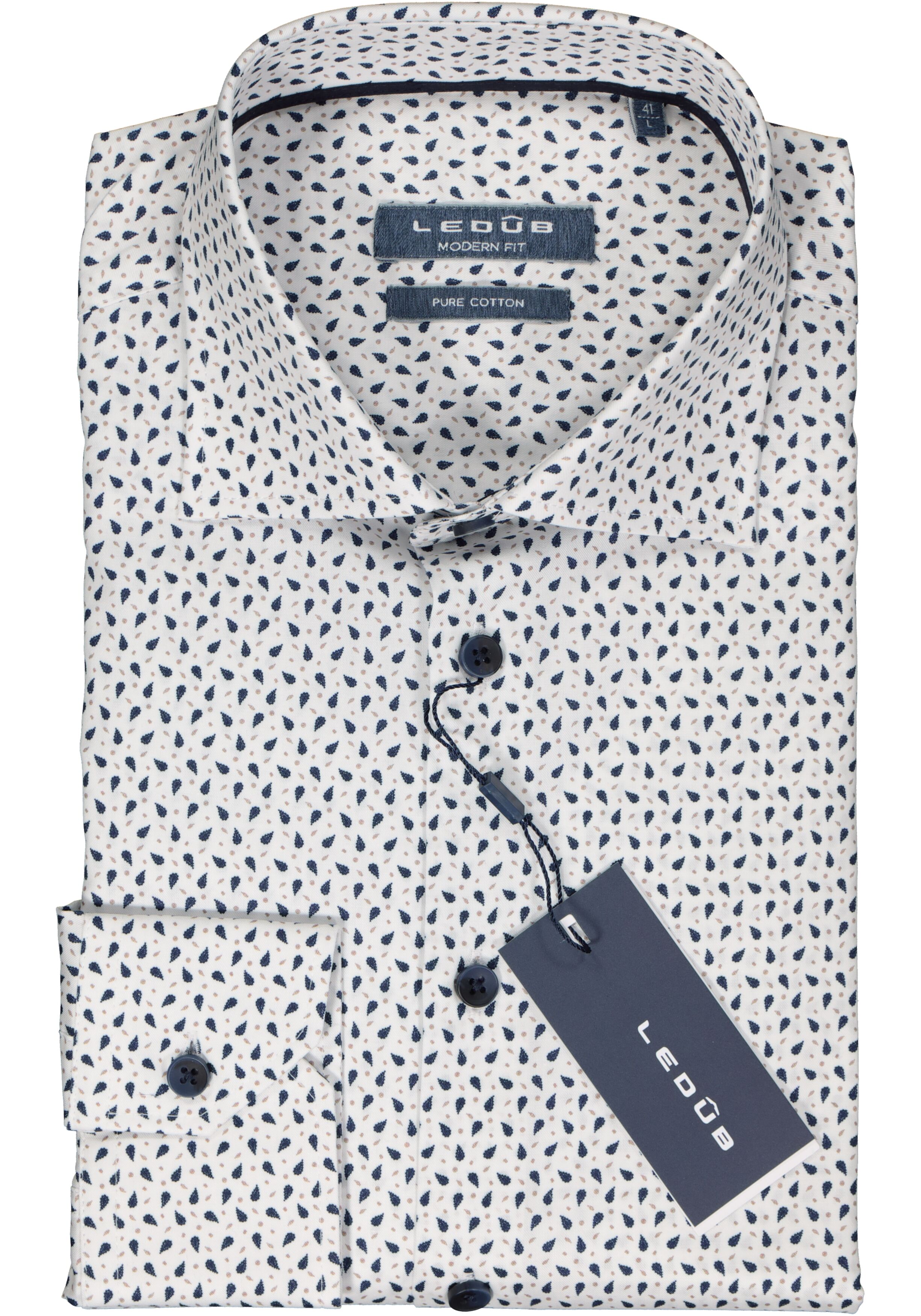 Ledub modern fit overhemd, wit dessin