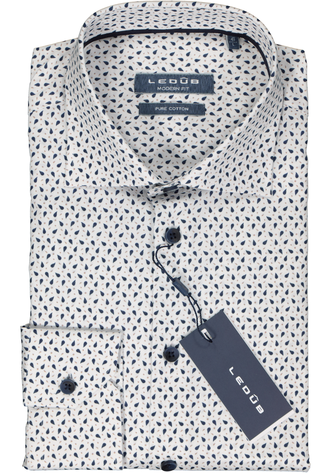 2-8720293964019_Ledub_overhemd_HR Ledub modern fit overhemd, wit dessin
