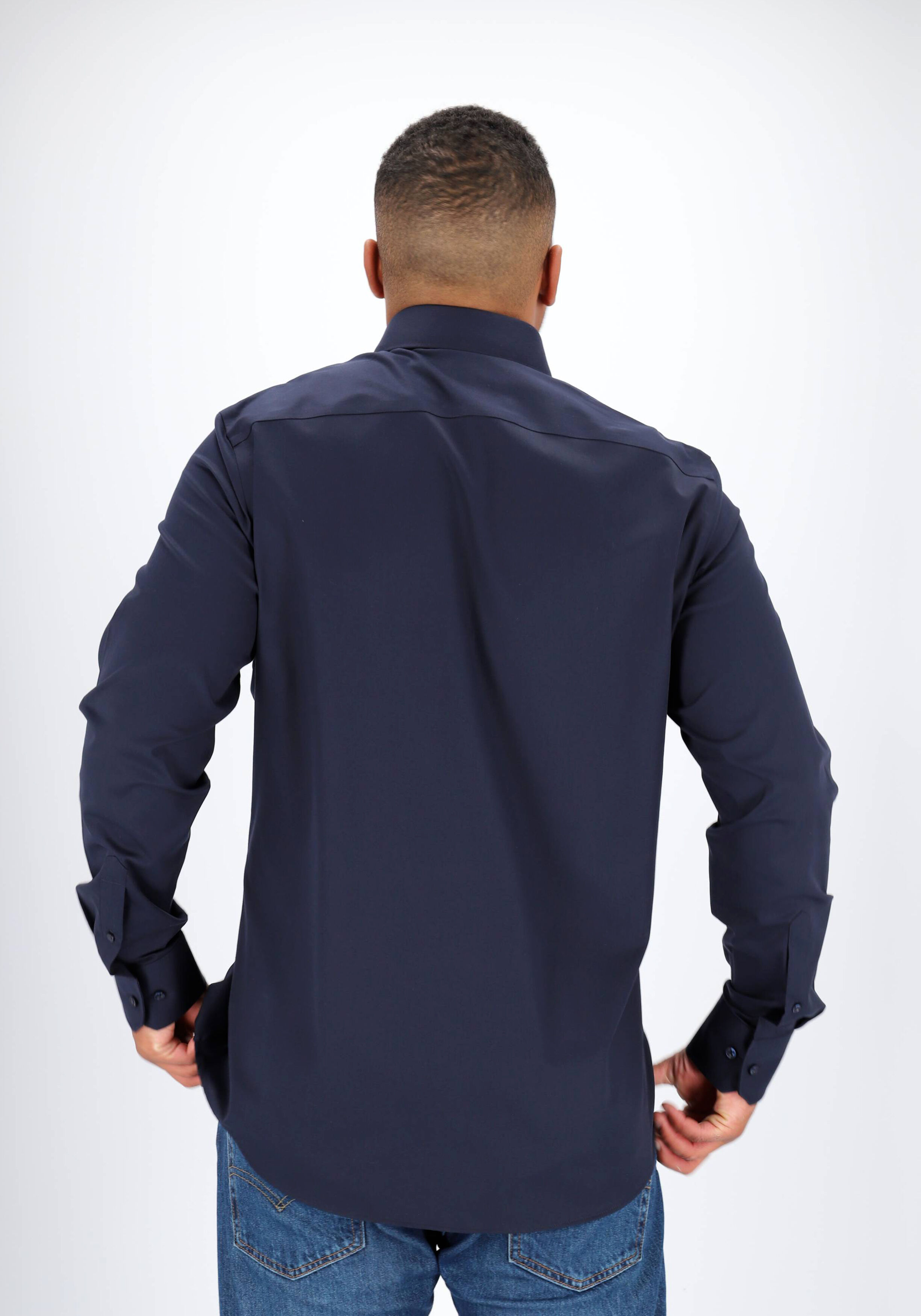Michaelis slim fit overhemd, Oxford, navy blauw