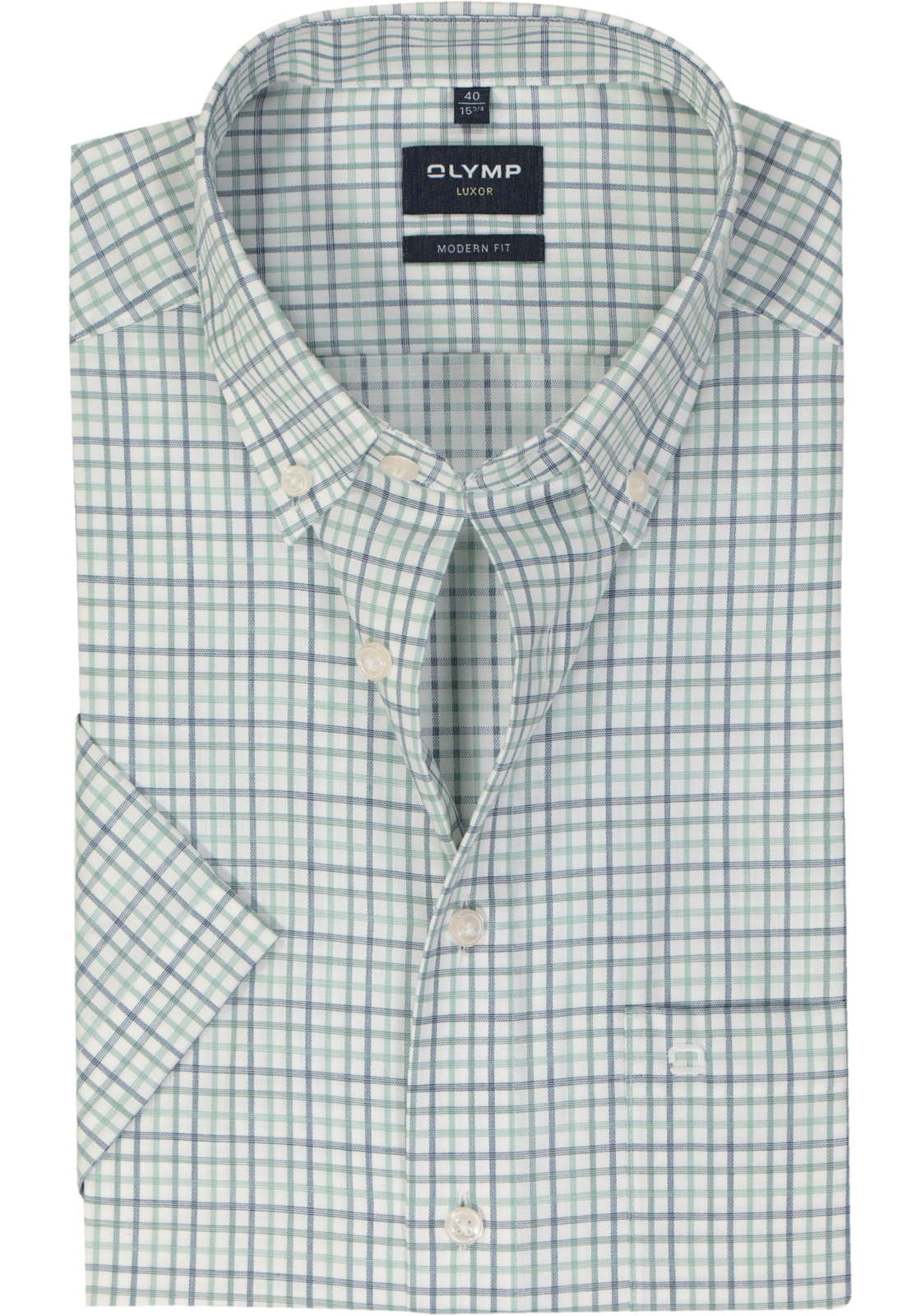 OLYMP modern fit overhemd, korte mouw, popeline, groen geruit OLYMP modern fit overhemd, korte mouw, popeline, groen geruit