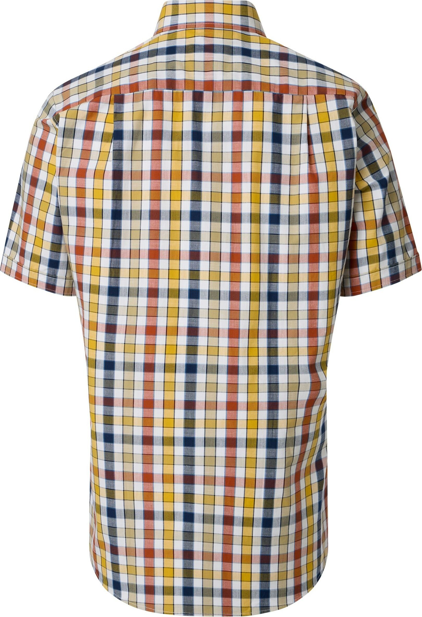 Redmond modern fit overhemd, korte mouw, chambray, geel, wit, oranje, blauw geruit