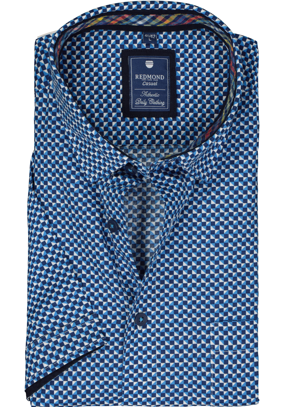 1-4061933353966_redmond-overhemd_HR Redmond regular fit overhemd, korte mouw, popeline, blauw dessin