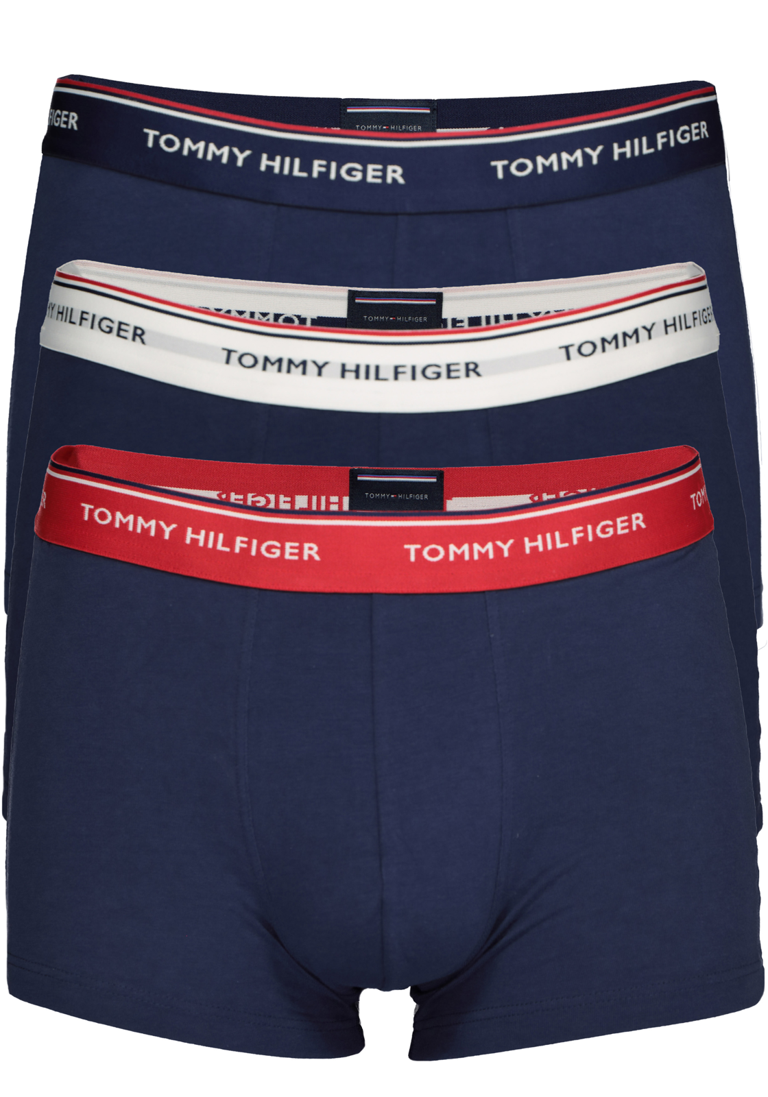 1-8719254280268_tommy-hilfiger-boxer_HR-01 Tommy Hilfiger trunks (3-pack), heren boxers normale lengte, blauw met verschillende kleuren band