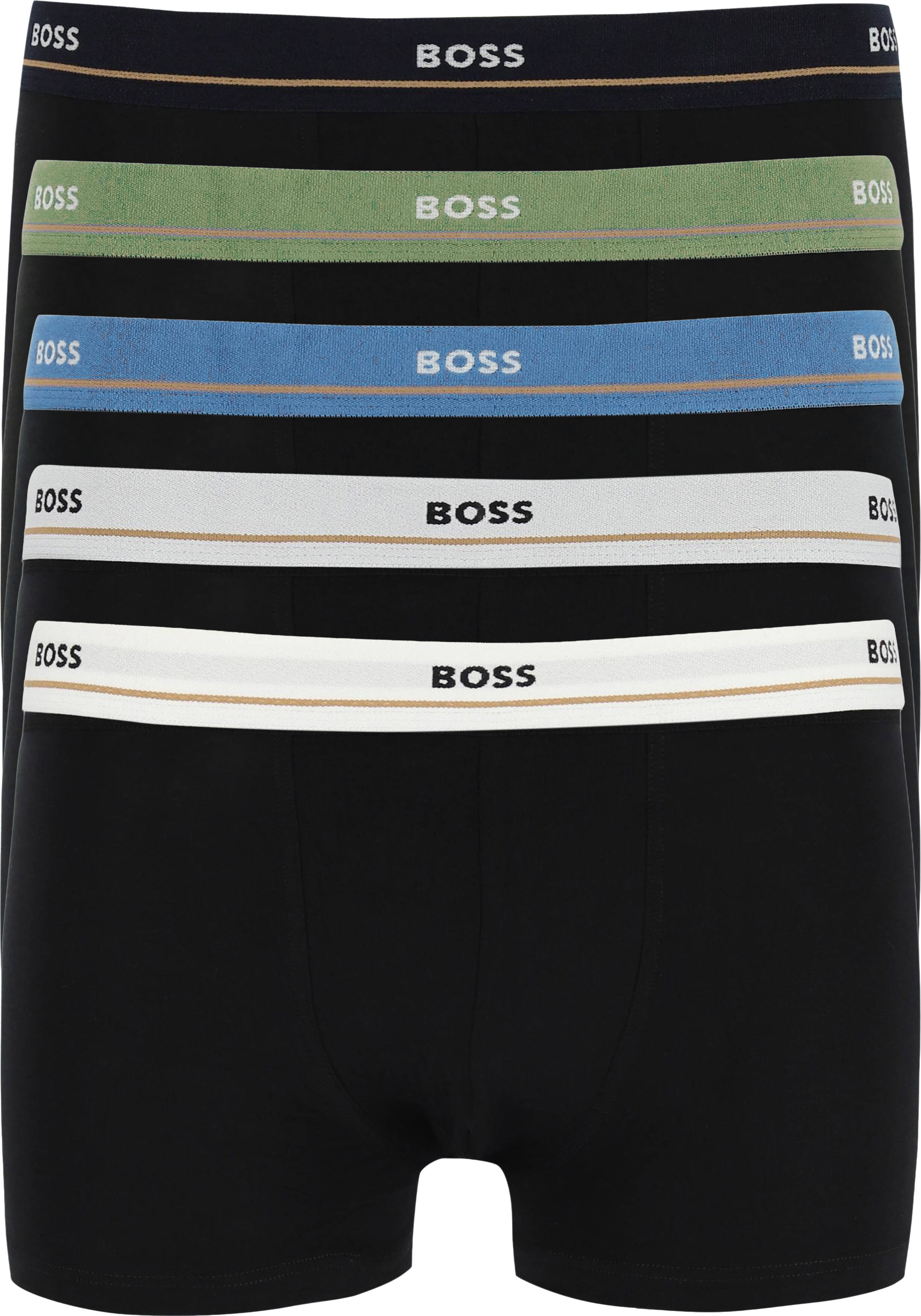 HUGO BOSS Essential trunks (5-pack), heren boxers kort, zwart met gekleurde tailleband