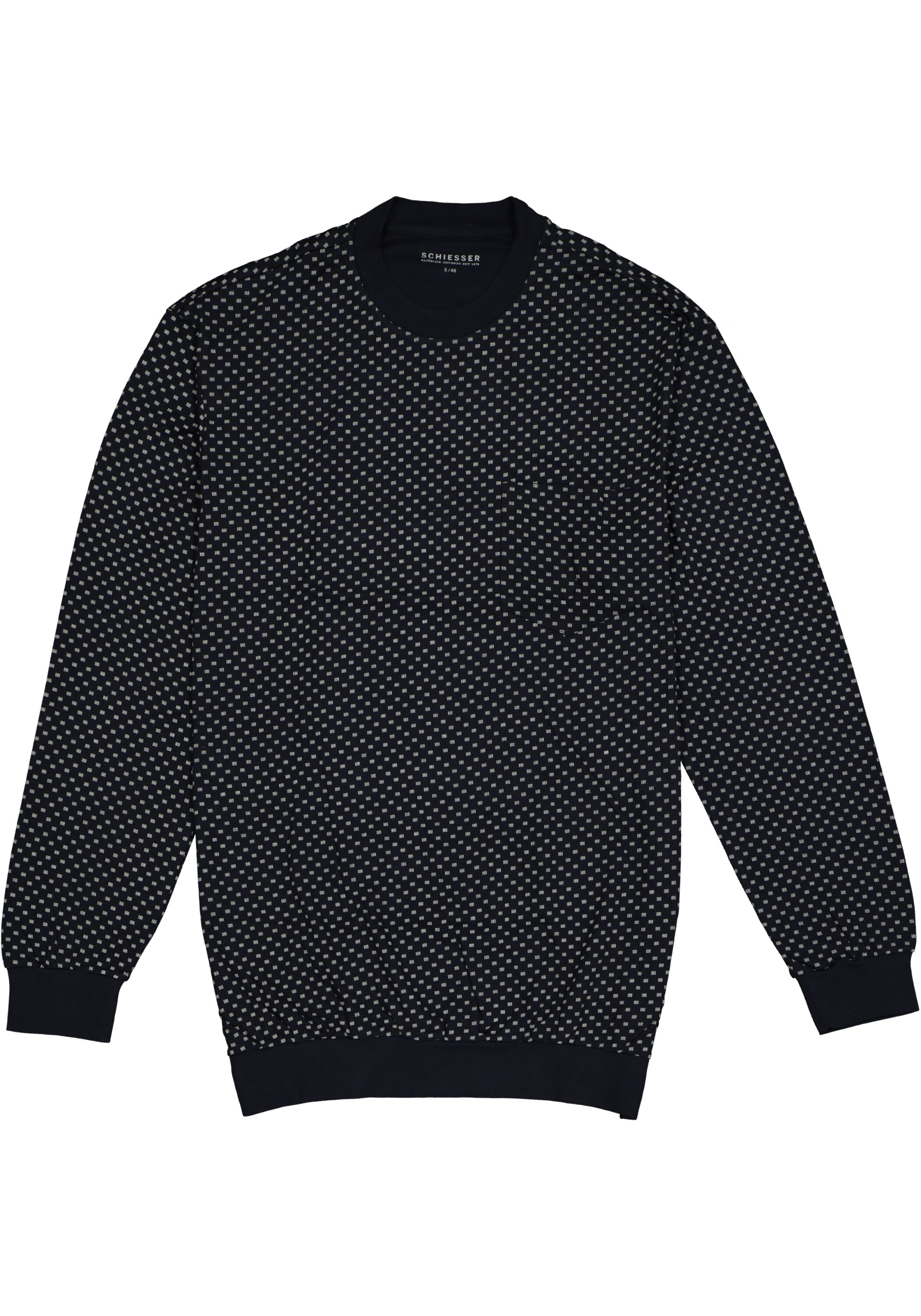 SCHIESSER heren pyjama, O-hals, blauw met wit dessin