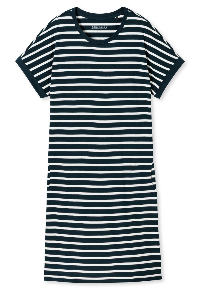 SCHIESSER dames Cotton Essentials Slaapshirt, dames slaapshirt, nachtblauw gestreept