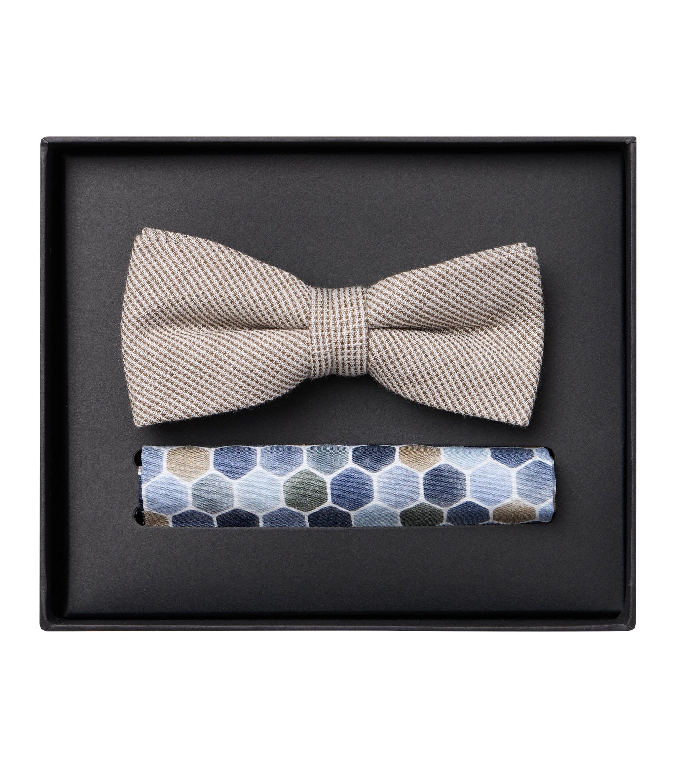 VENTI set met vlinderdas en pochet, blauw, lichtblauw, beige, wit dessin
