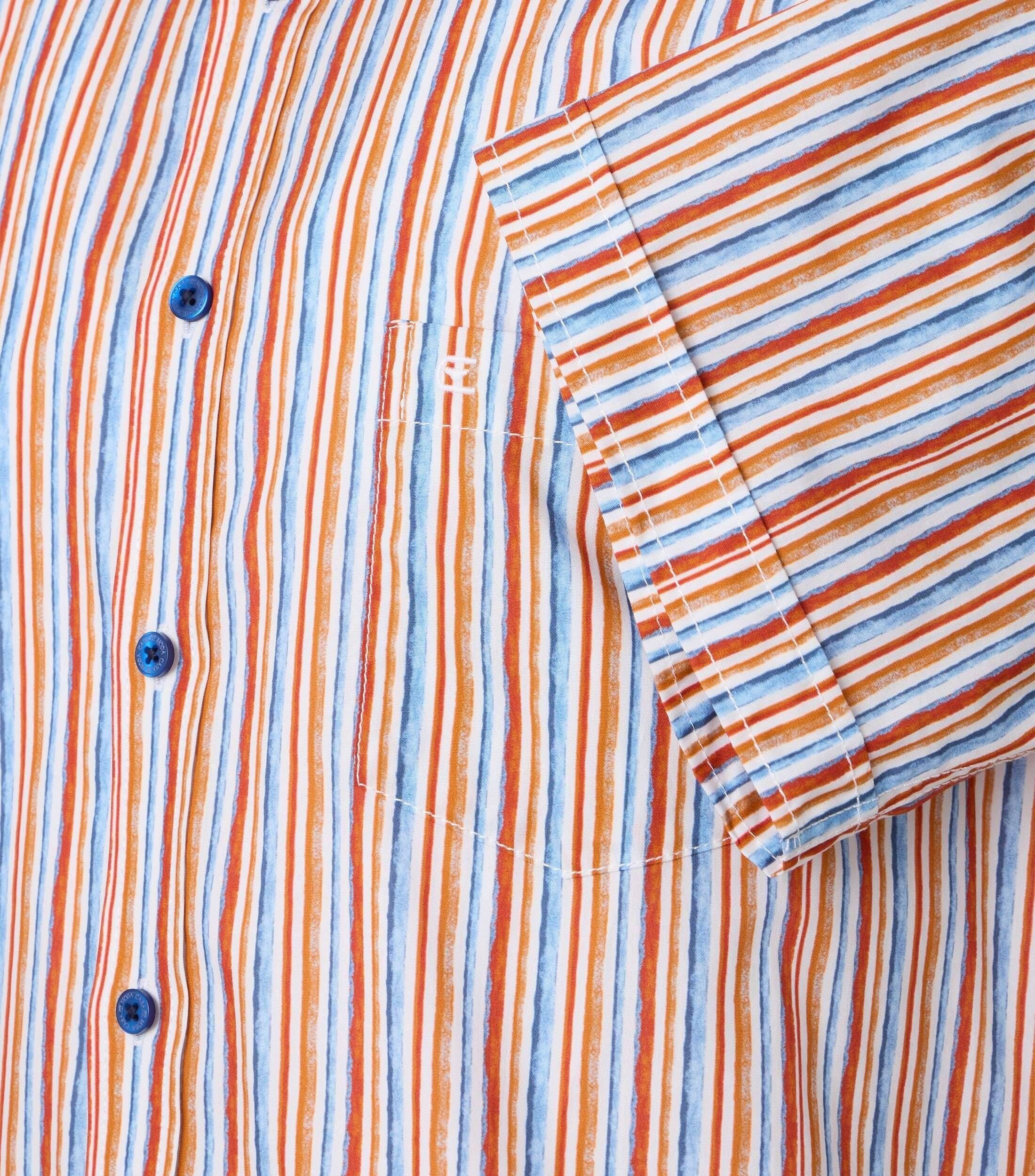 CASA MODA Sport casual fit overhemd, korte mouw, popeline, oranje, blauw en wit geruit