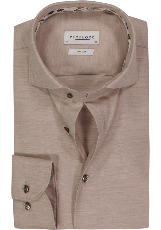 Profuomo slim fit heren overhemd, twill, beige melange Profuomo slim fit heren overhemd, twill, beige melange