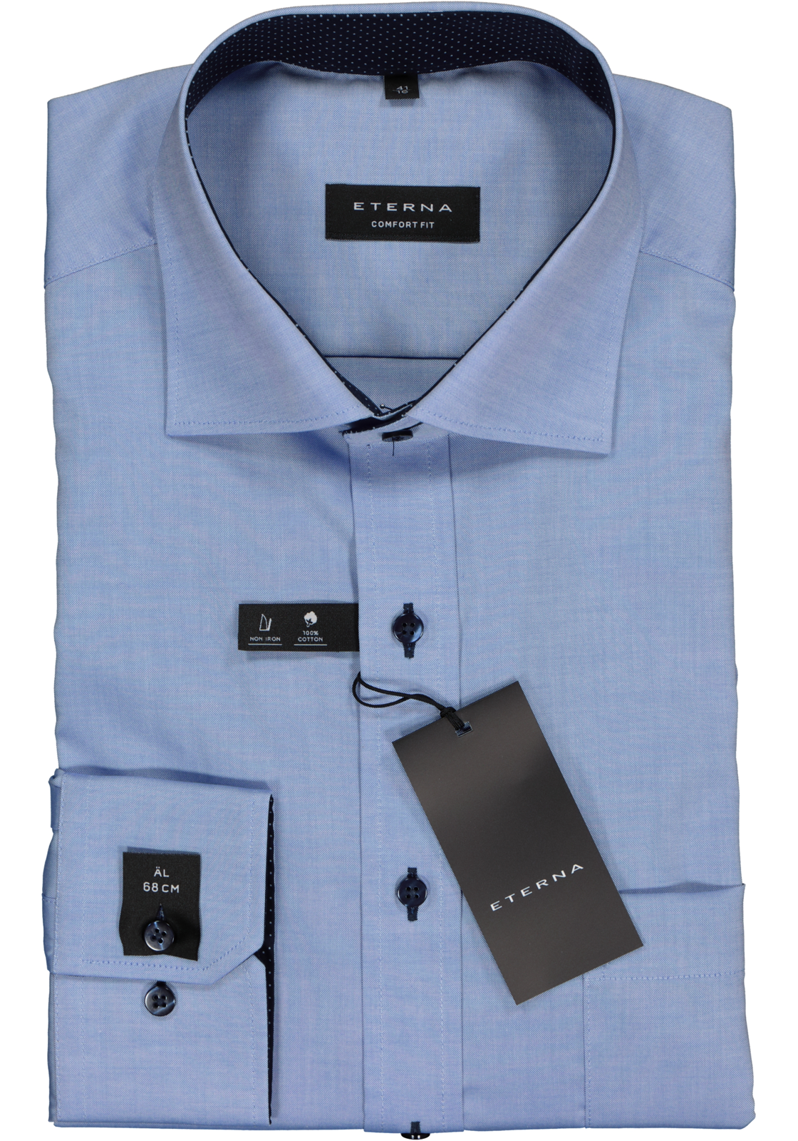 2-4045331528522_eterna-overhemd_HR ETERNA comfort fit overhemd, mouwlengte 7, fijn Oxford heren overhemd, lichtblauw (blauw gestipt contrast)