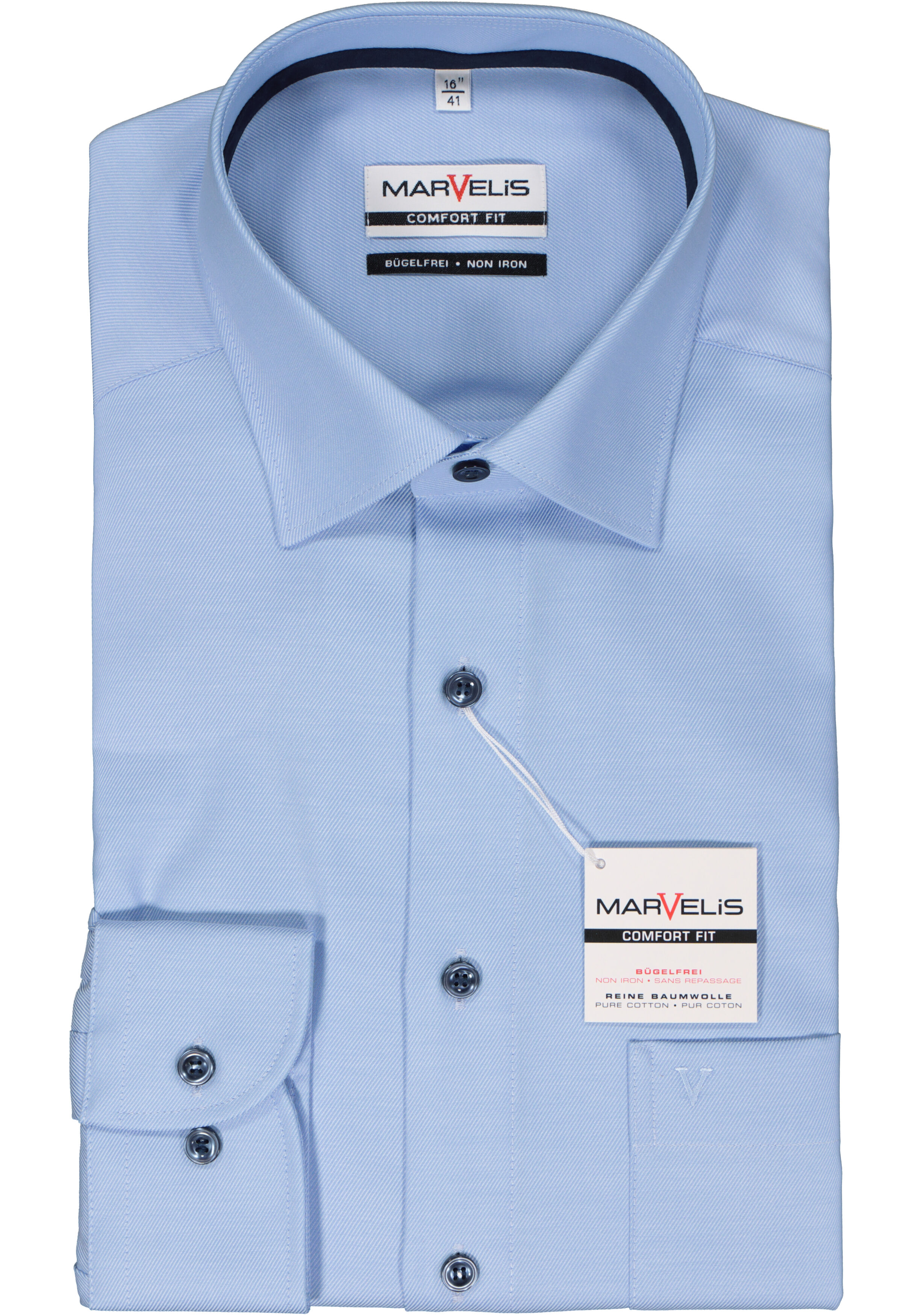 MARVELIS comfort fit overhemd, twill, lichtblauw