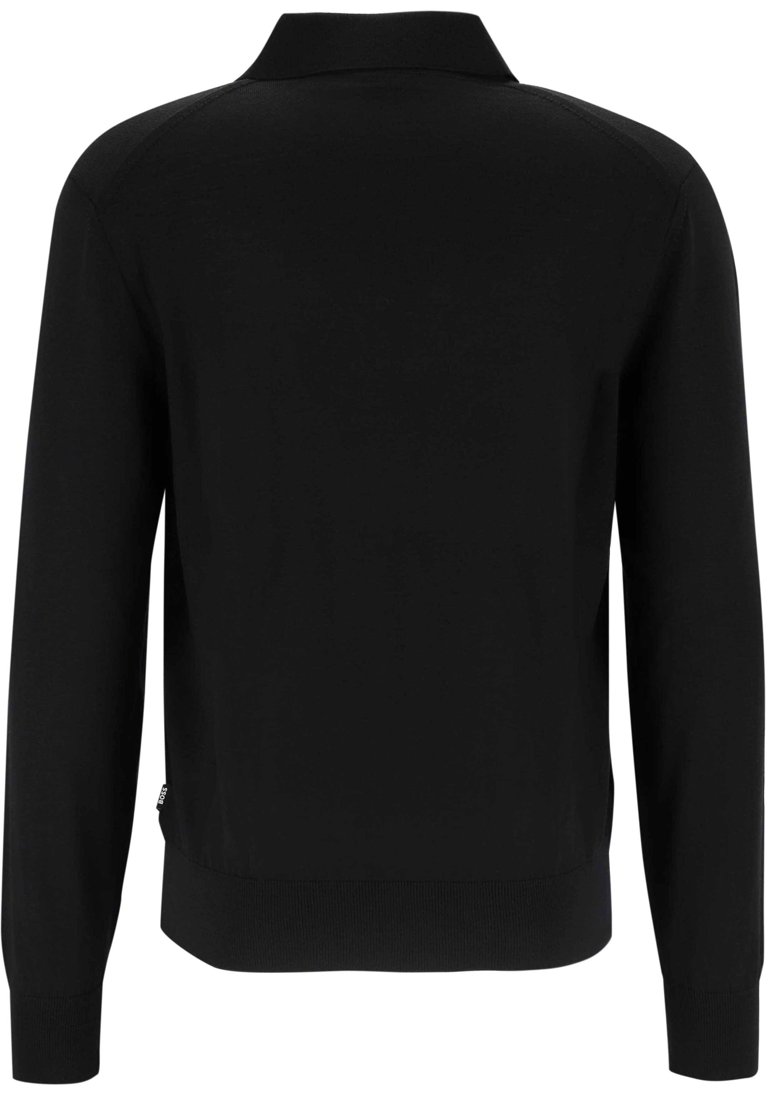 BOSS Lancione regular fit trui wol, heren trui middeldik gebreide polo, zwart
