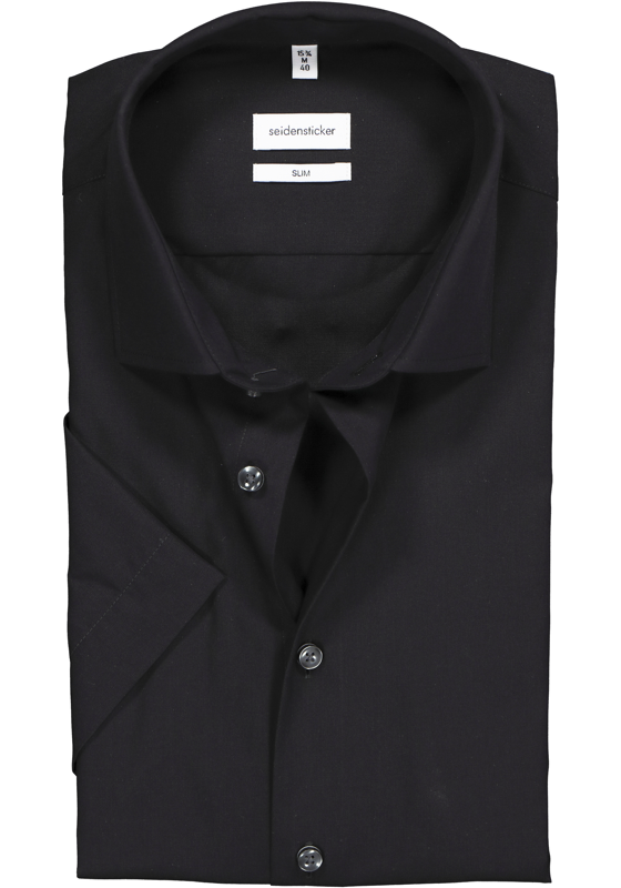 Seidensticker Slim Fit overhemd korte mouw, zwart Seidensticker Slim Fit overhemd korte mouw, zwart