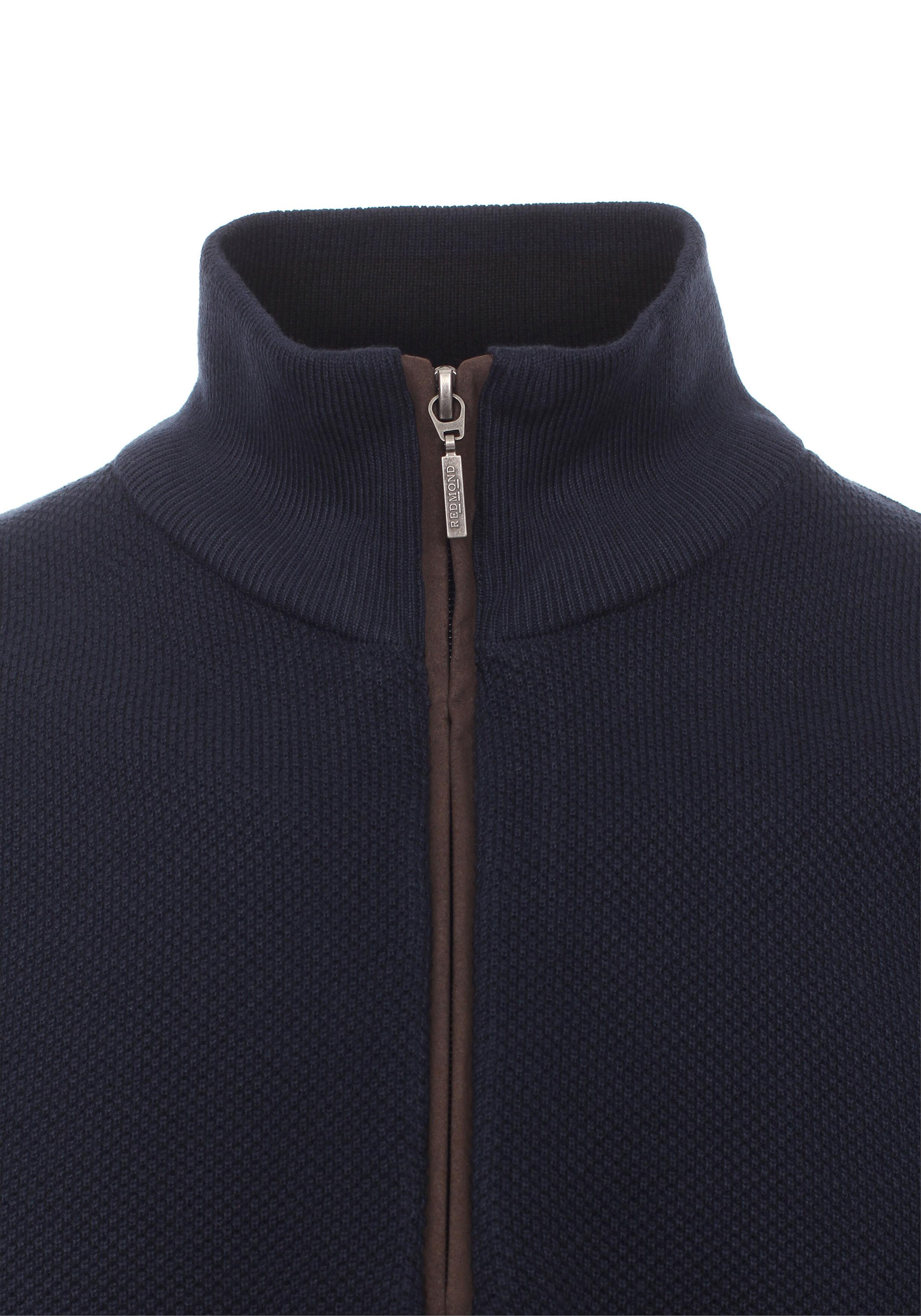 Redmond heren trui katoen, schipperstrui met rits, donker blauw 